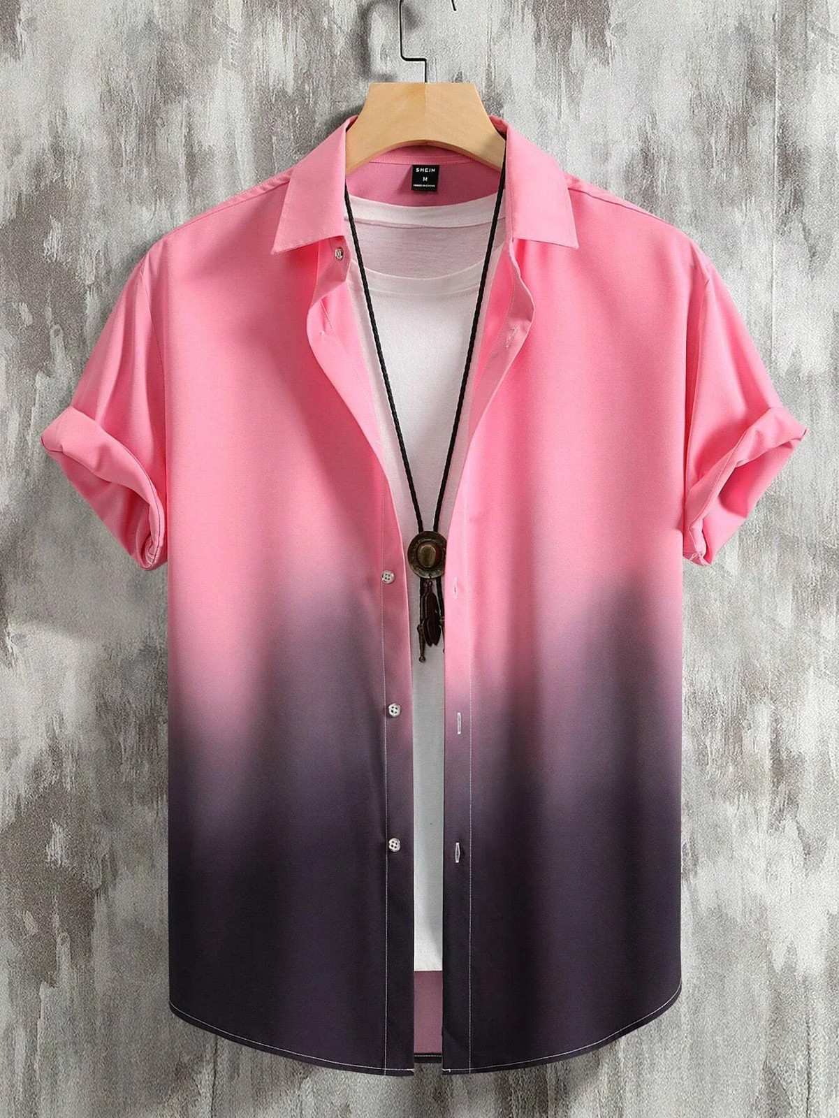 Men Hawaiian Shirt Gradient 3D Print Short Sleeve Streetwear Loose Fit Casual