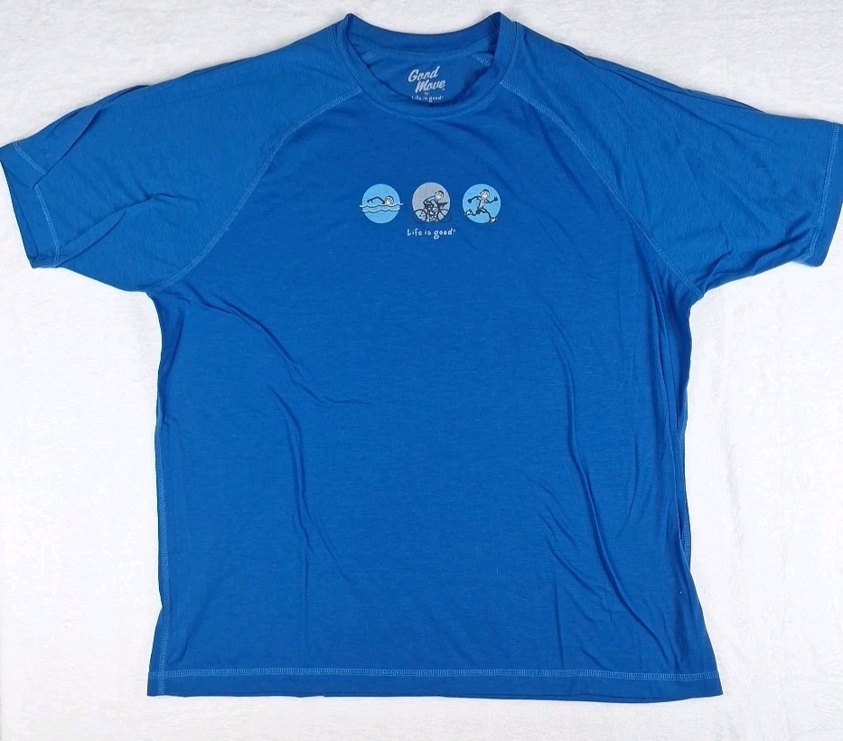 Life Is Good Good Move Mens XL Semi Fitted Blue T Shirt Triathlon Triathlete gallery