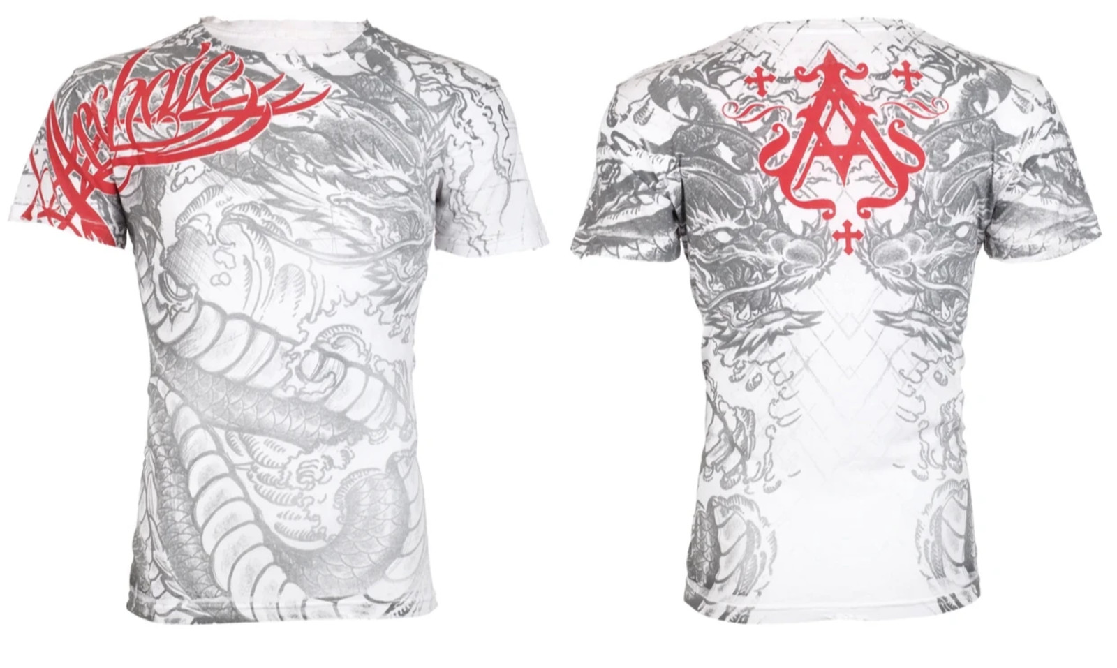 Archaic By Affliction Men's T-Shirt Dragon Rage Wings White Biker M-3XL gallery