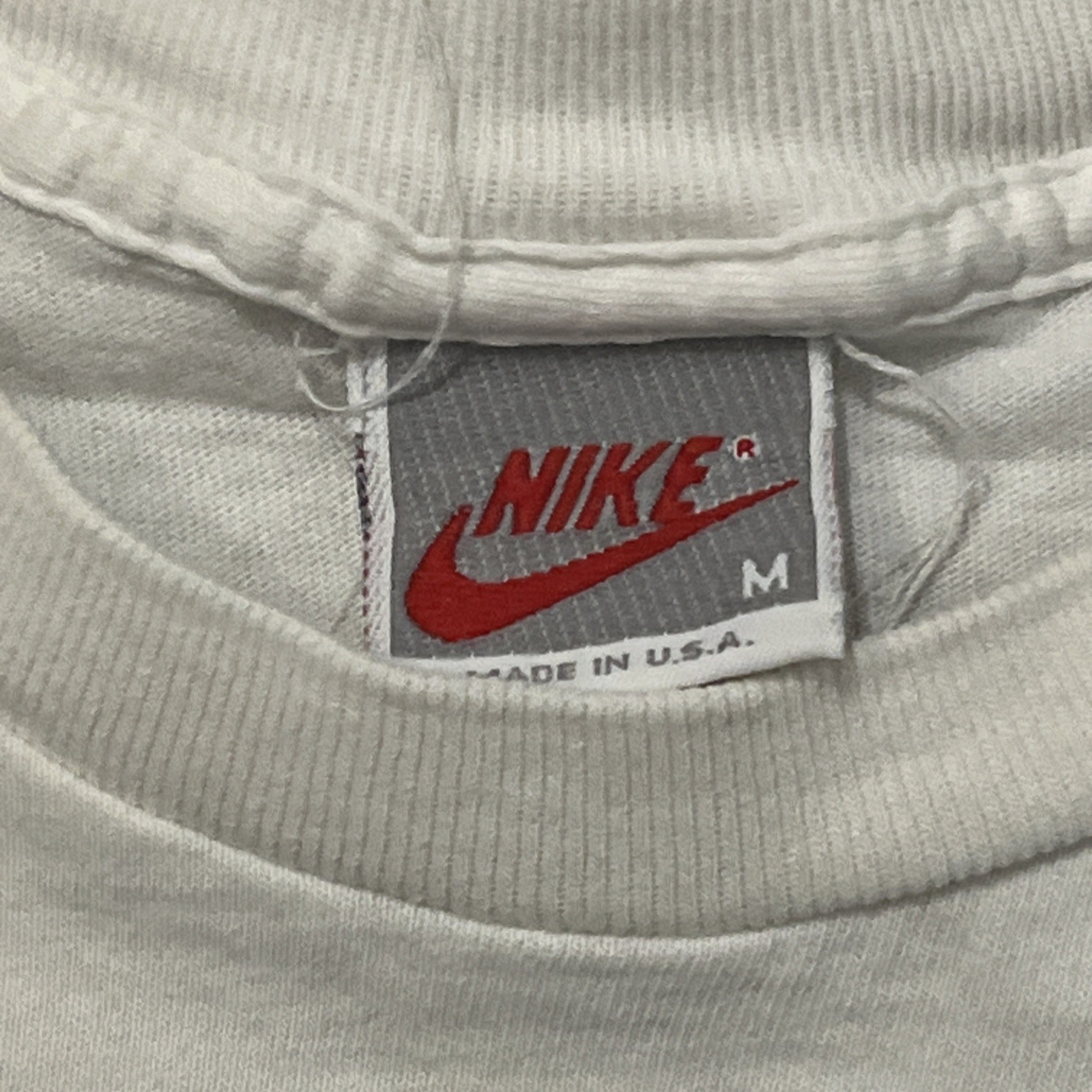 Nike Men’s USA Made Track And Field T Shirt Medium White Single Stitch Red 90’s gallery