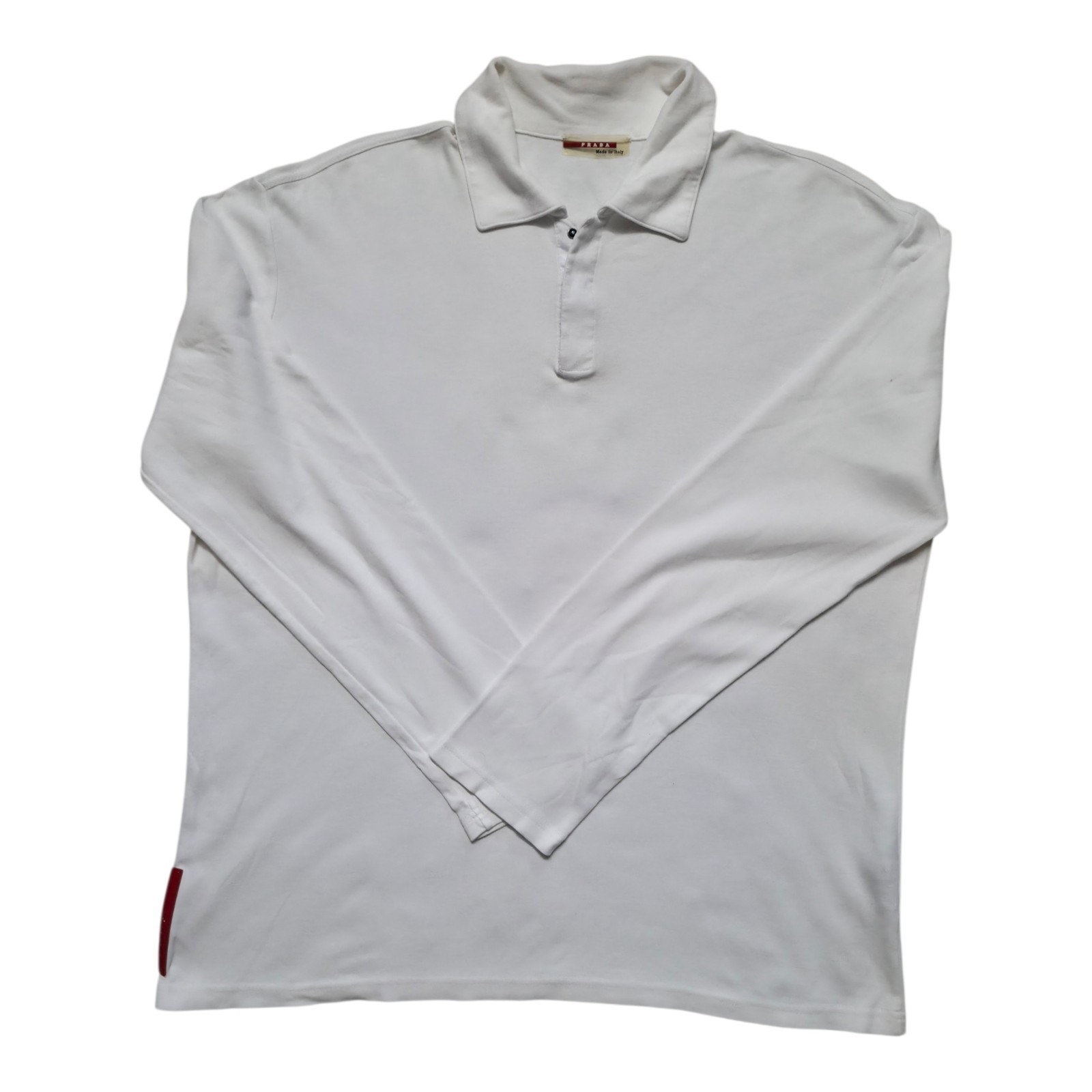 “Prada White LS Stretchable Polo Shirt Red Logo Patch” gallery