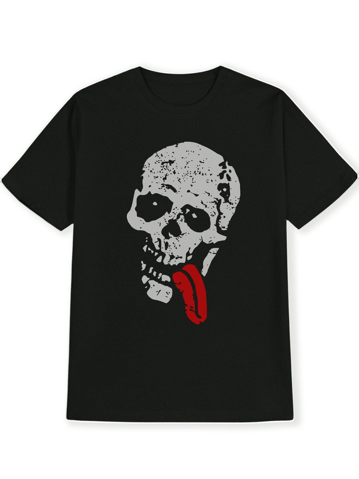 Skull with Red Tongue Print T-Shirt, Summer, Versatile, Athletic, Trendy T-Shirt gallery