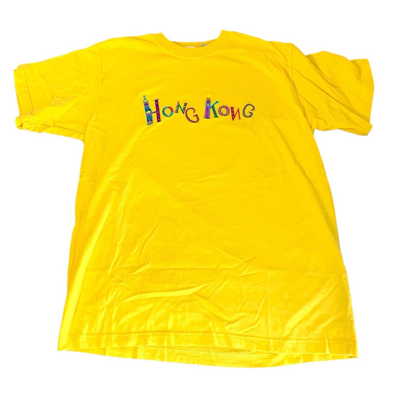 Hong Kong China T-Shirt Size Large L Skyscraper City Tourist Souvenir Yellow gallery
