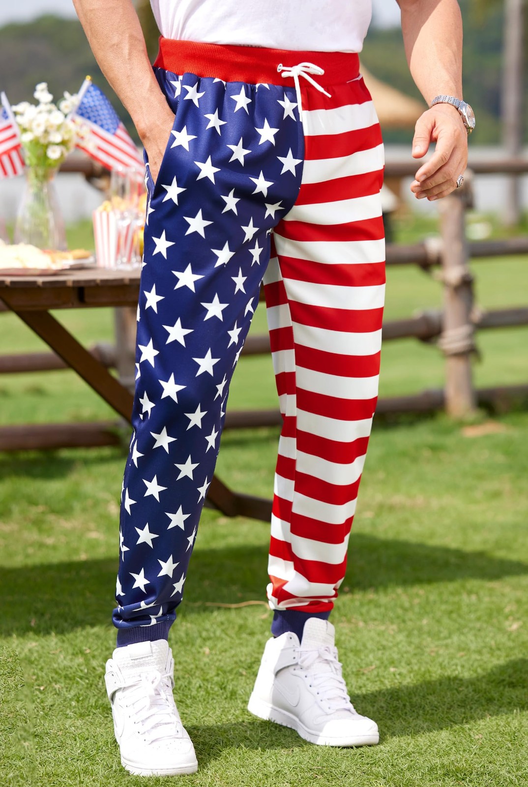 Men's American Flag Sport Joggers Bright Independence Day Pant Elastic Waistb... gallery