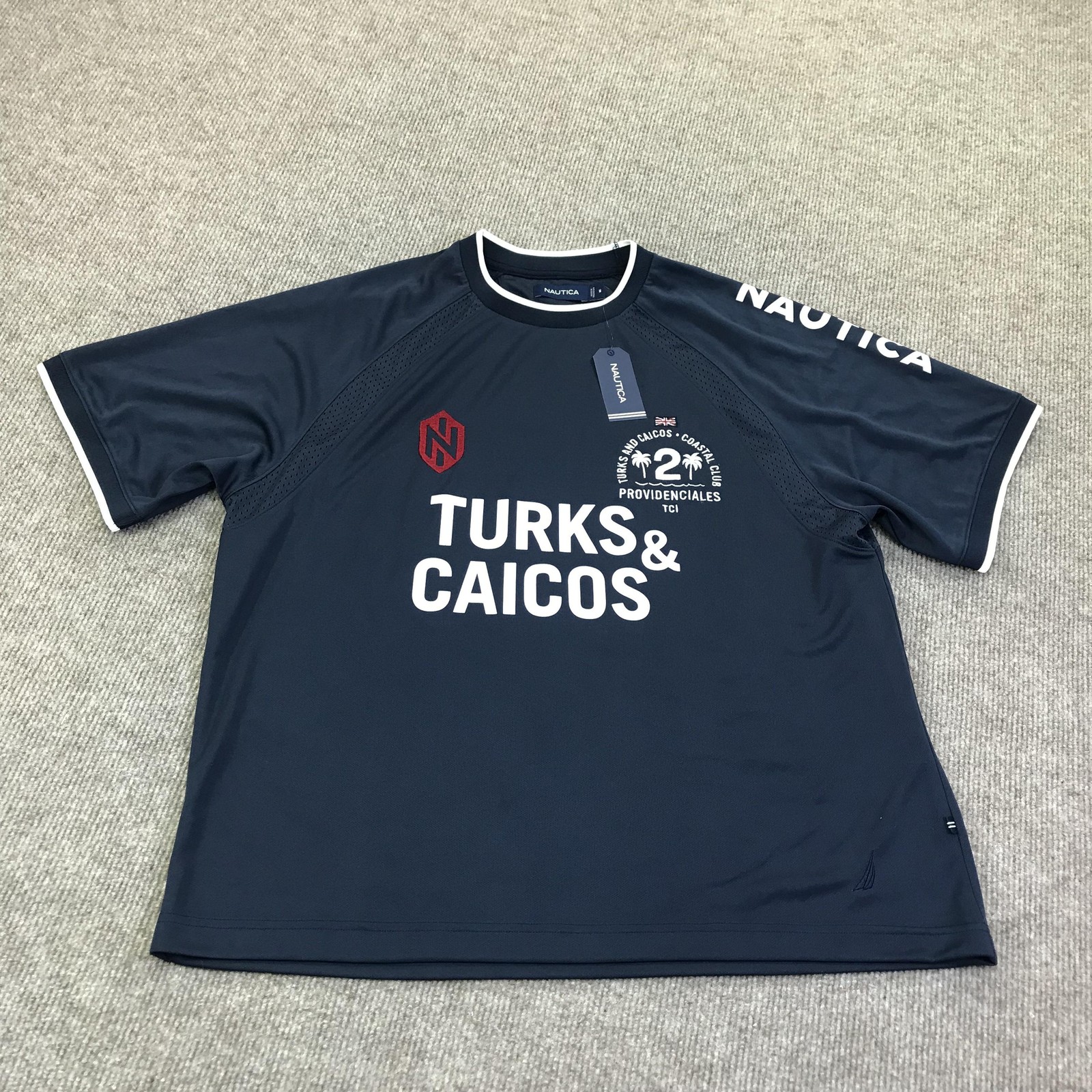 Nautica Shirt Mens Medium Blue Turks & Caicos Coastal Club Graphic Tee Nautical