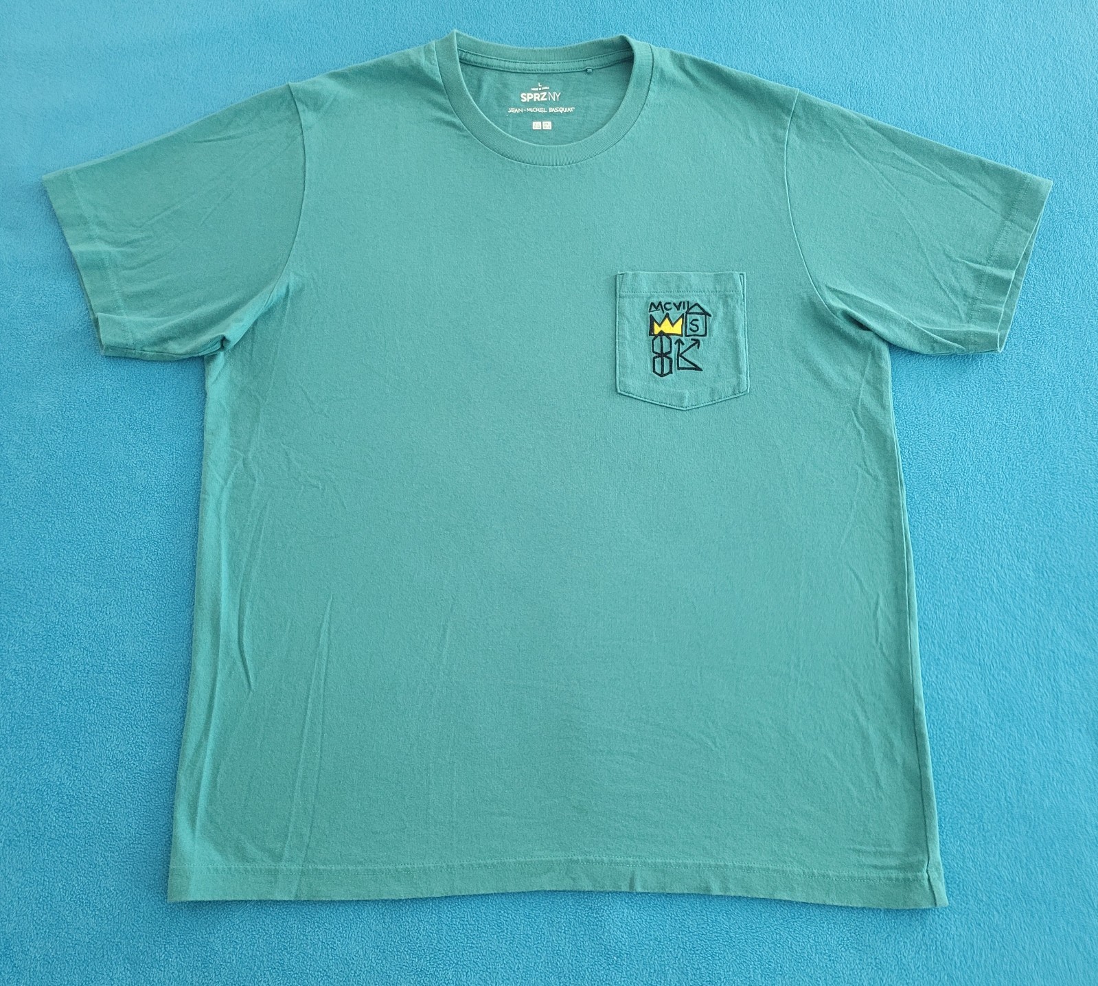 Uniqlo SPRZ NY x JEAN-MICHEL BASQUIAT Crown Pocket Aqua Blue T Shirt Large
