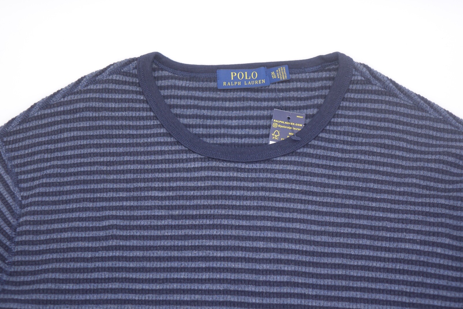 Polo Ralph Lauren Waffle Long Sleeve Henley Triped Cassic Navy Men’s XL gallery