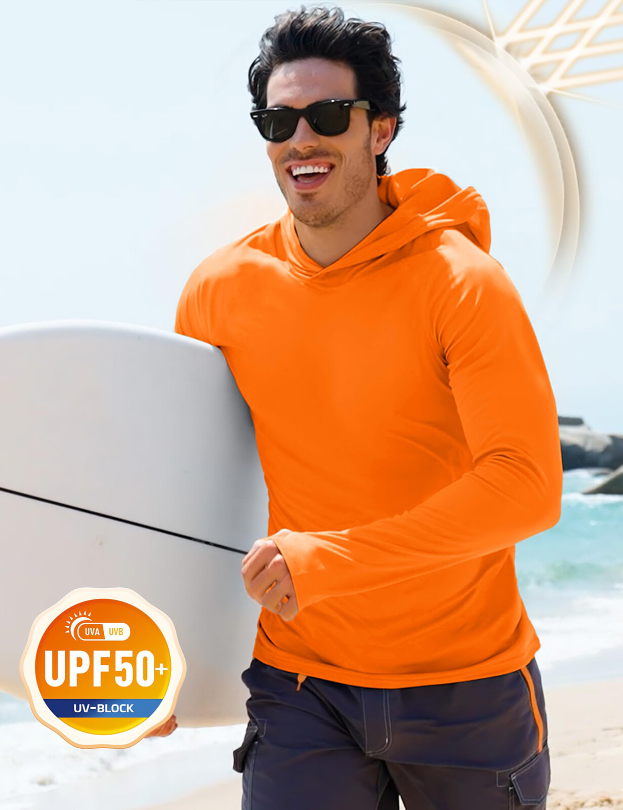 Mens UPF 50+ Sun Protection Shirts Quick Dry Long Sleeve Rash Guard Hoodie Shirt gallery