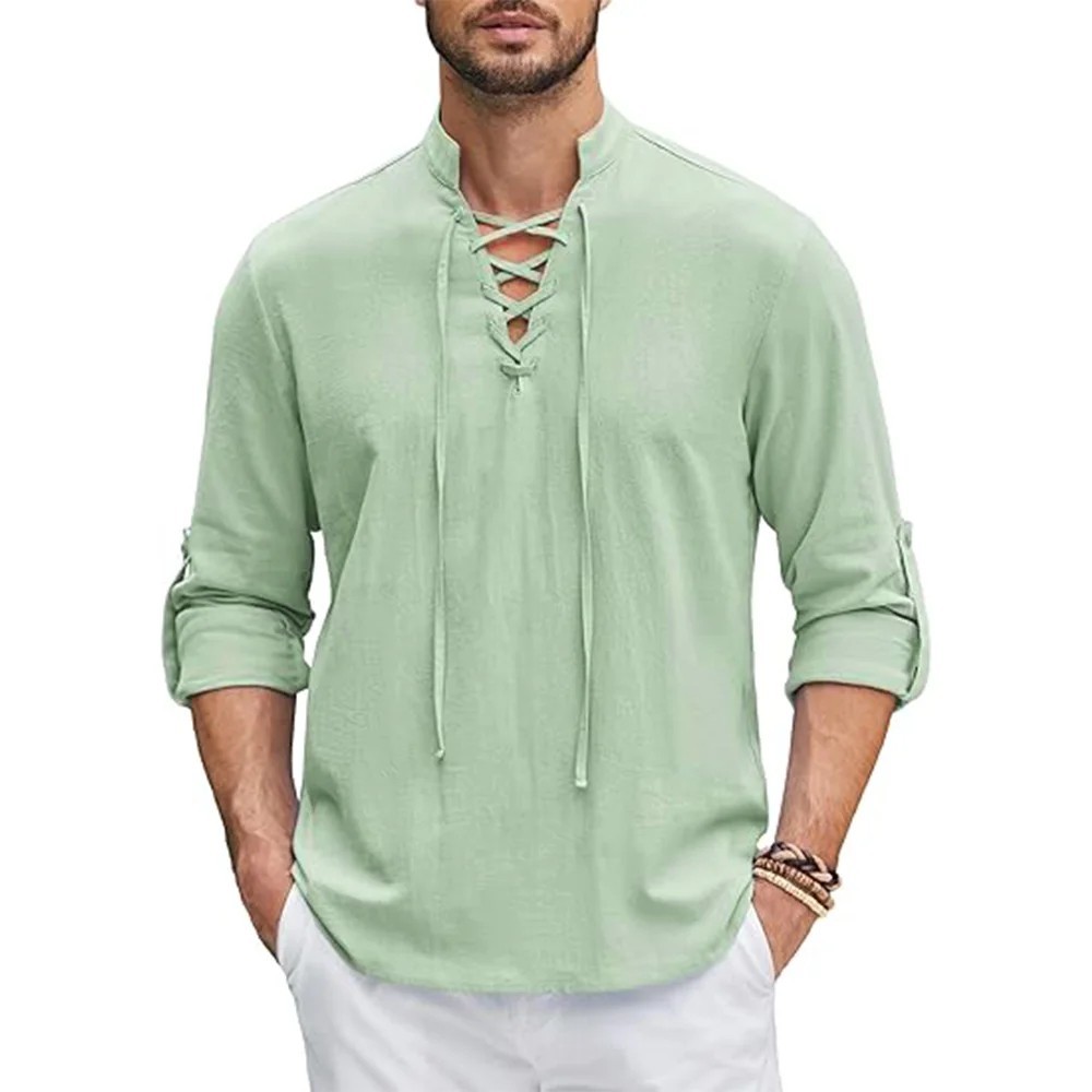 Men’s Renaissance Cotton Linen Shirt Long Sleeve Gothic T-shirt Tee Summer Gift gallery
