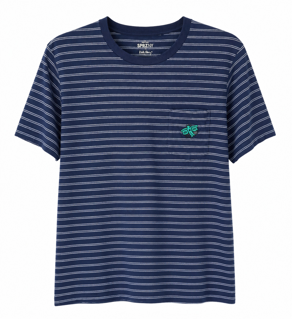 Uniqlo SPRZ NY Keith Haring Embroidered Flying Devil Striped Pocket T-shirt M gallery