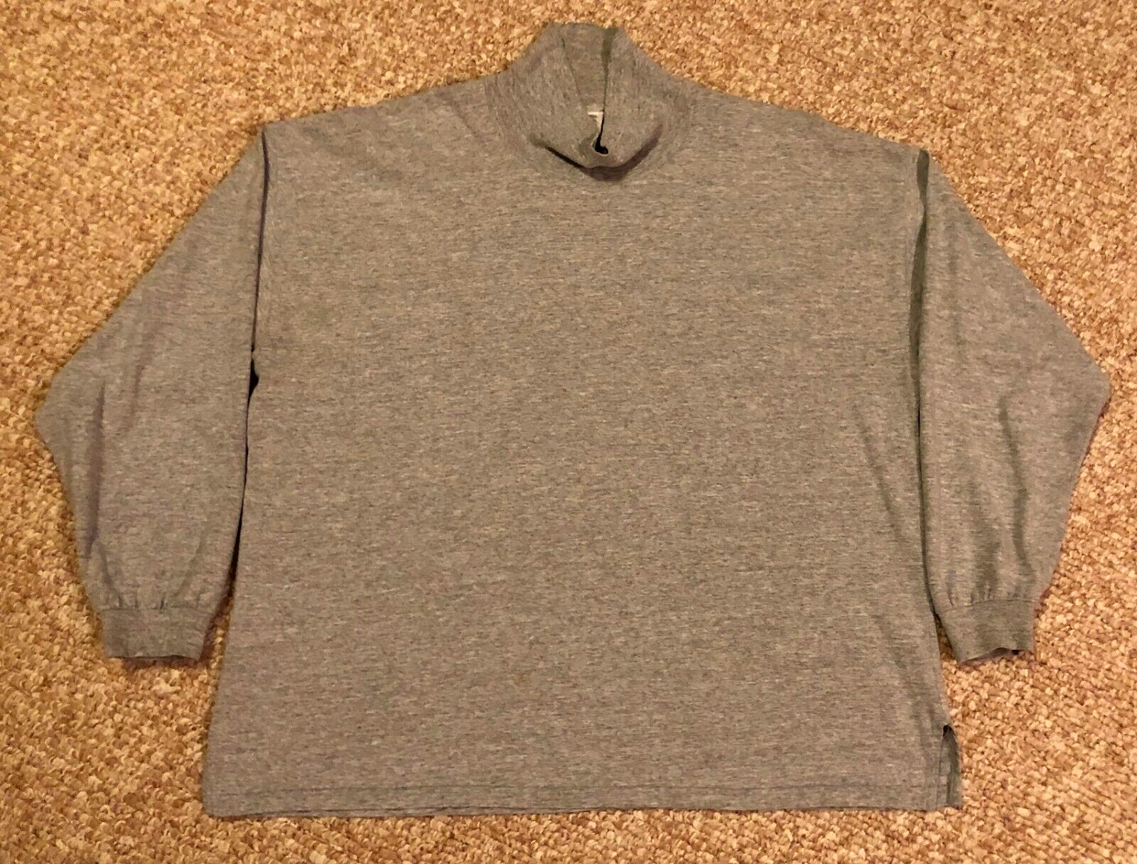Vtg Heather Gray Russell Athletic Oversized Turtleneck T-Shirt Ribbed Neck Cuffs gallery