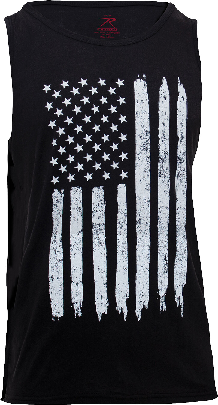 Black Tank Top Sleeveless Muscle Tee Distressed U.S. Flag T-Shirt gallery