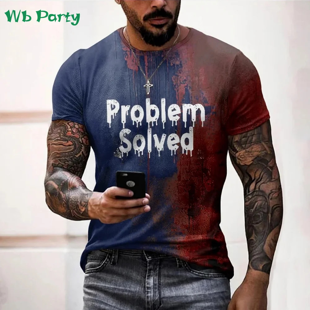 Problem Solved Bloody Print Men's Clothing Fashion T-shirts for Men Horrible gallery