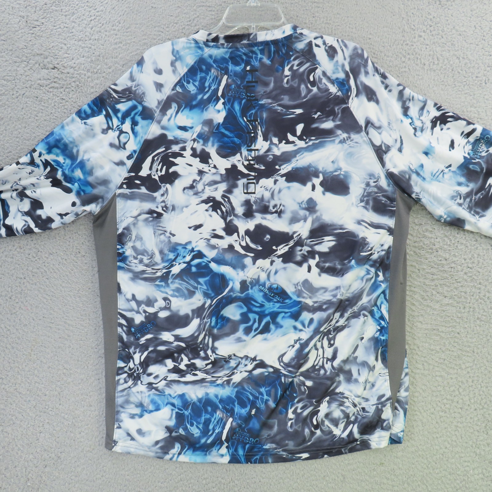 Huk Shirt Men Large Blue Black Camo Long Sleeve Fishing Hunting Mossy Oak gallery