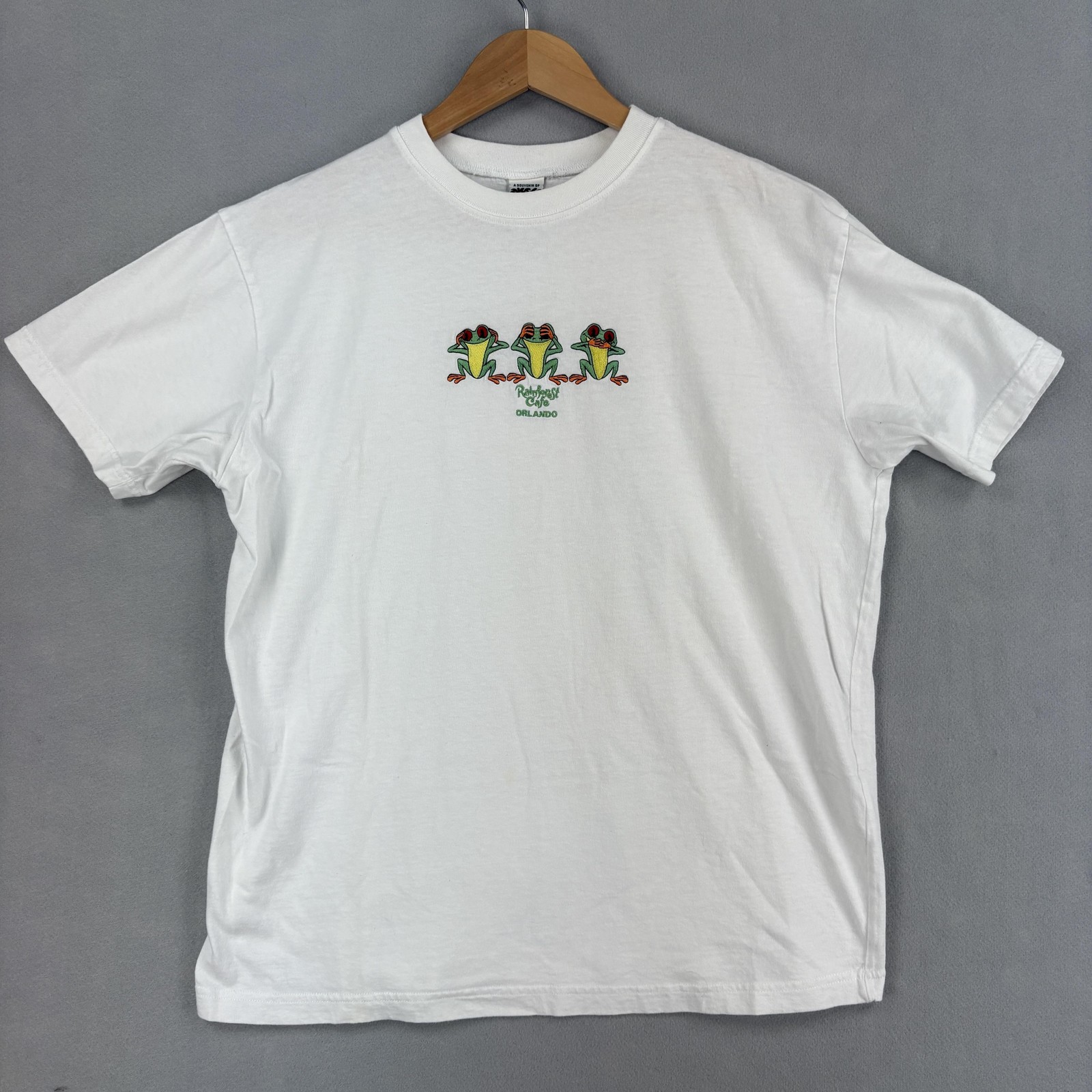Vintage Rainforest Cafe Shirt Large White Short Sleeve Orlando Frog Embroidered gallery