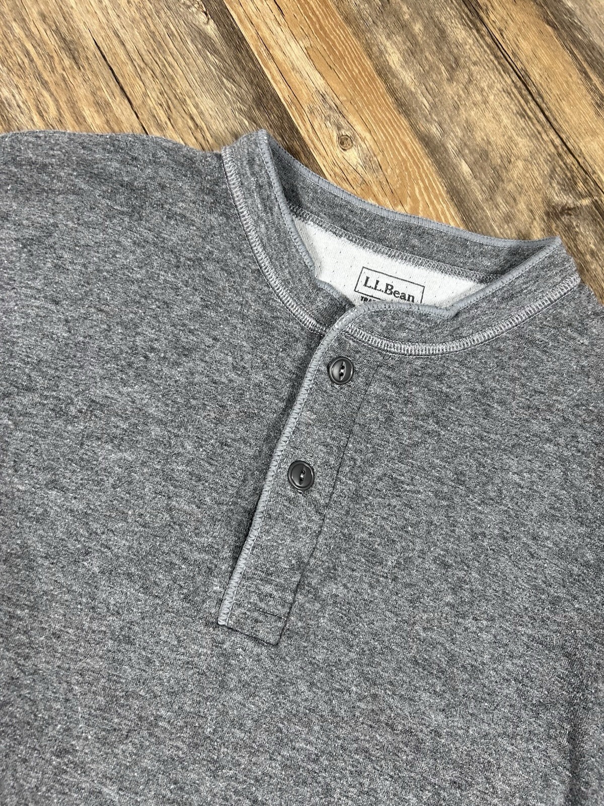 LL Bean River Driver Shirt Men's M Henley Gray Wool Blend Ski Baselayer Thermal gallery