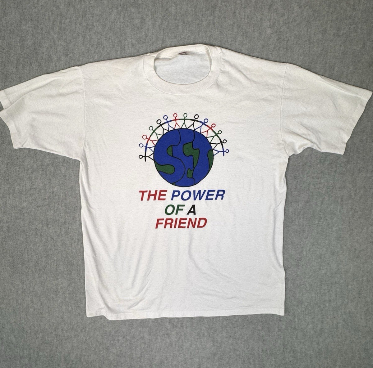 Keith Herring Style 90s Vintage Tee “The Power Of A Friend” Streetwear Size XL gallery
