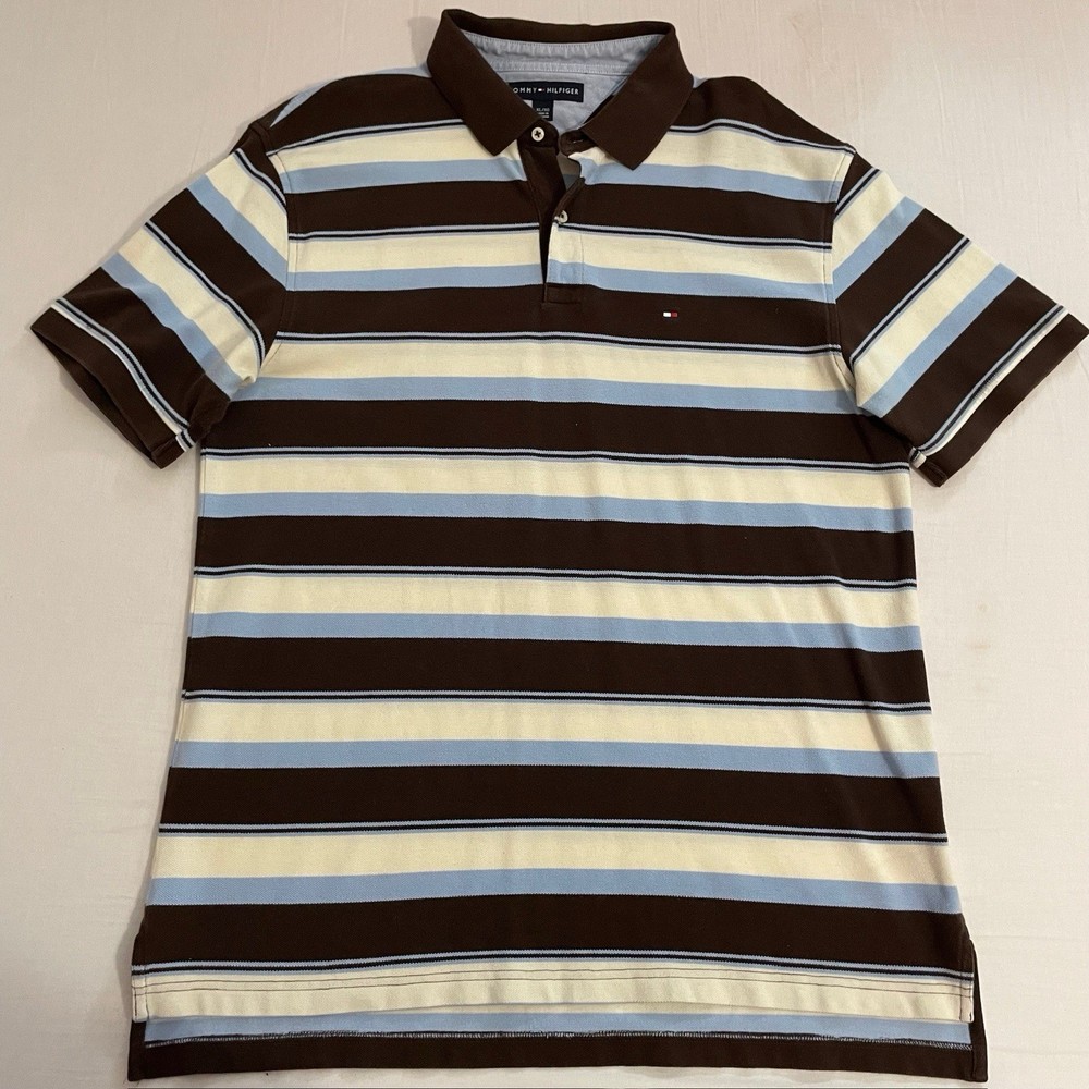 TOMMY HILFIGER T-shirt Men’s XLARGE Pullover Collared Stripes Multicoloured
