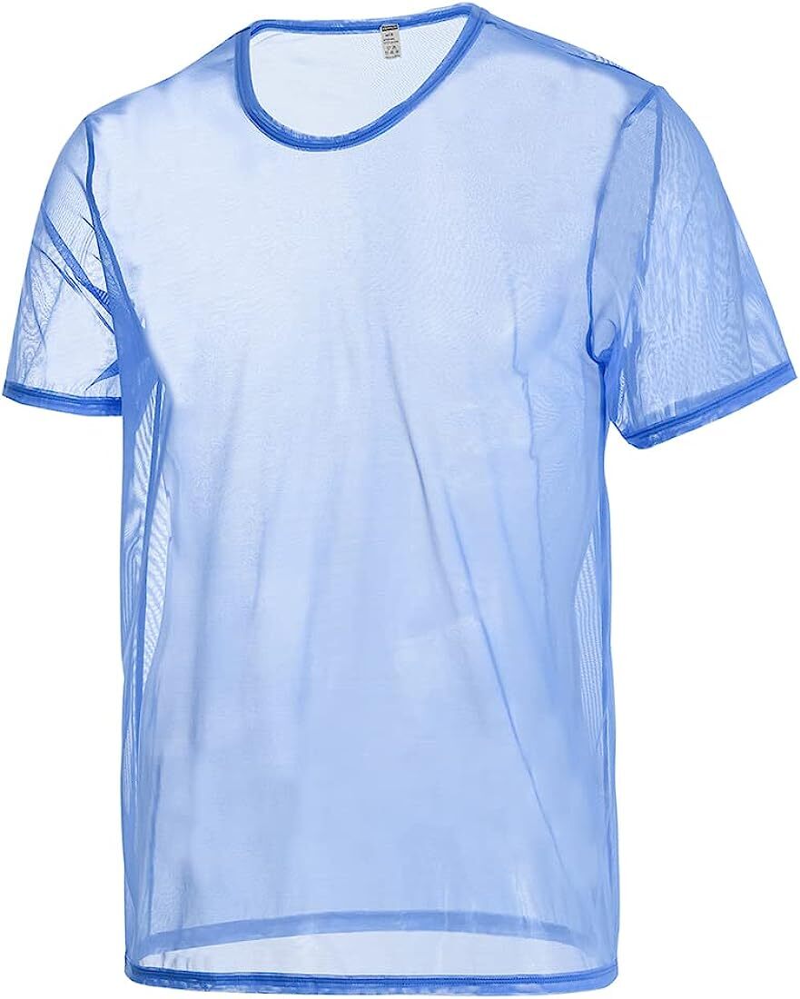 Zonbailon Men's Shirts Short Mesh Sleeve See Through T-Shirt Tops Undershirts gallery
