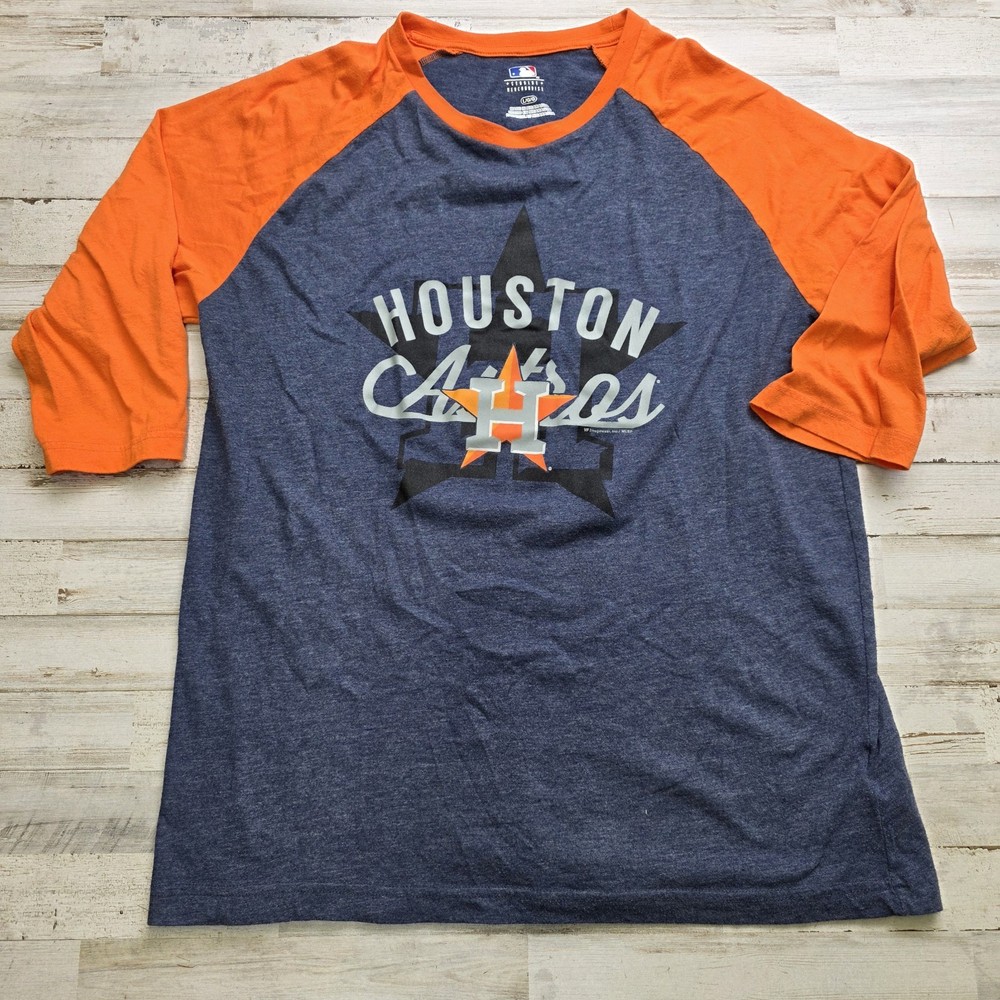 Houston Astros 1/2 Sleeve Raglan Baseball Tee Mens LG Graphic T-Shirt