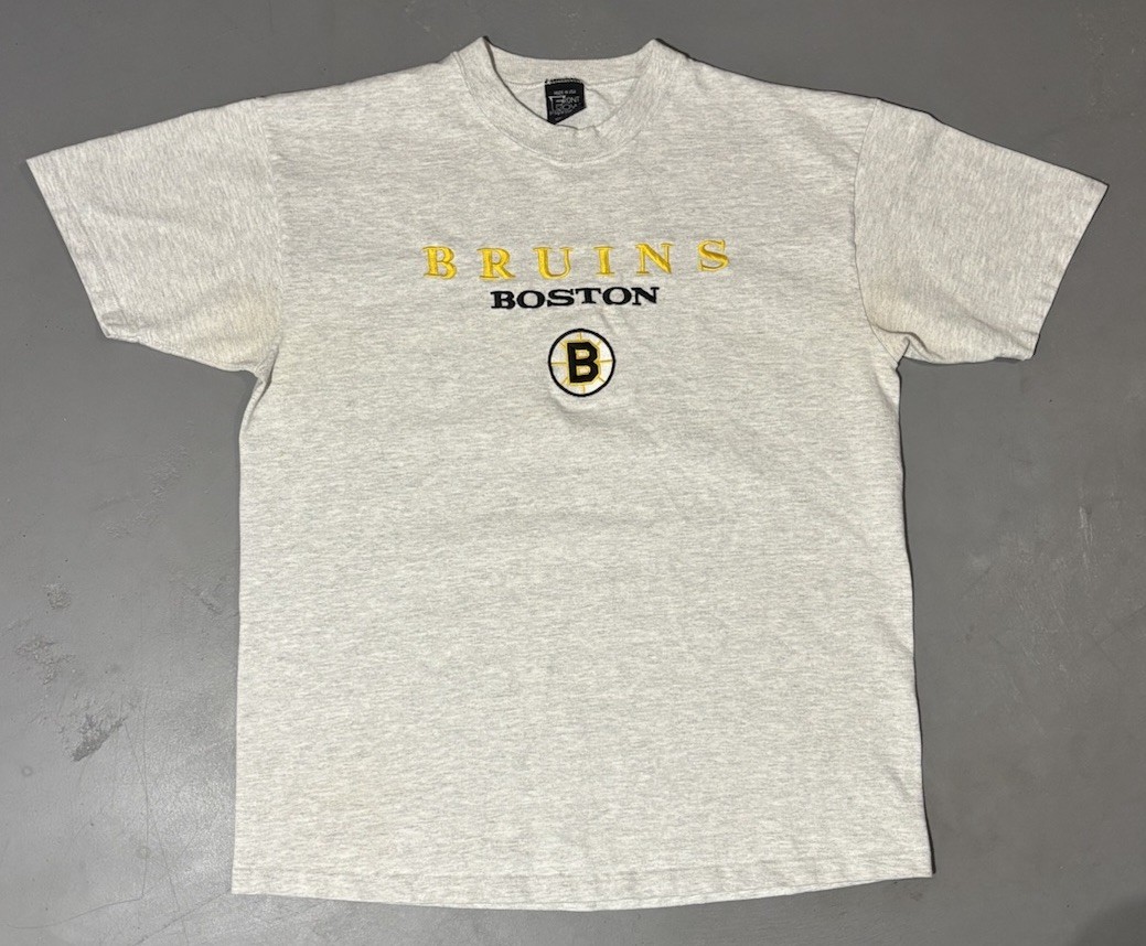 Vintage 90s Boston Bruins NHL Embroidered t Shirt Gray Size Large Hockey