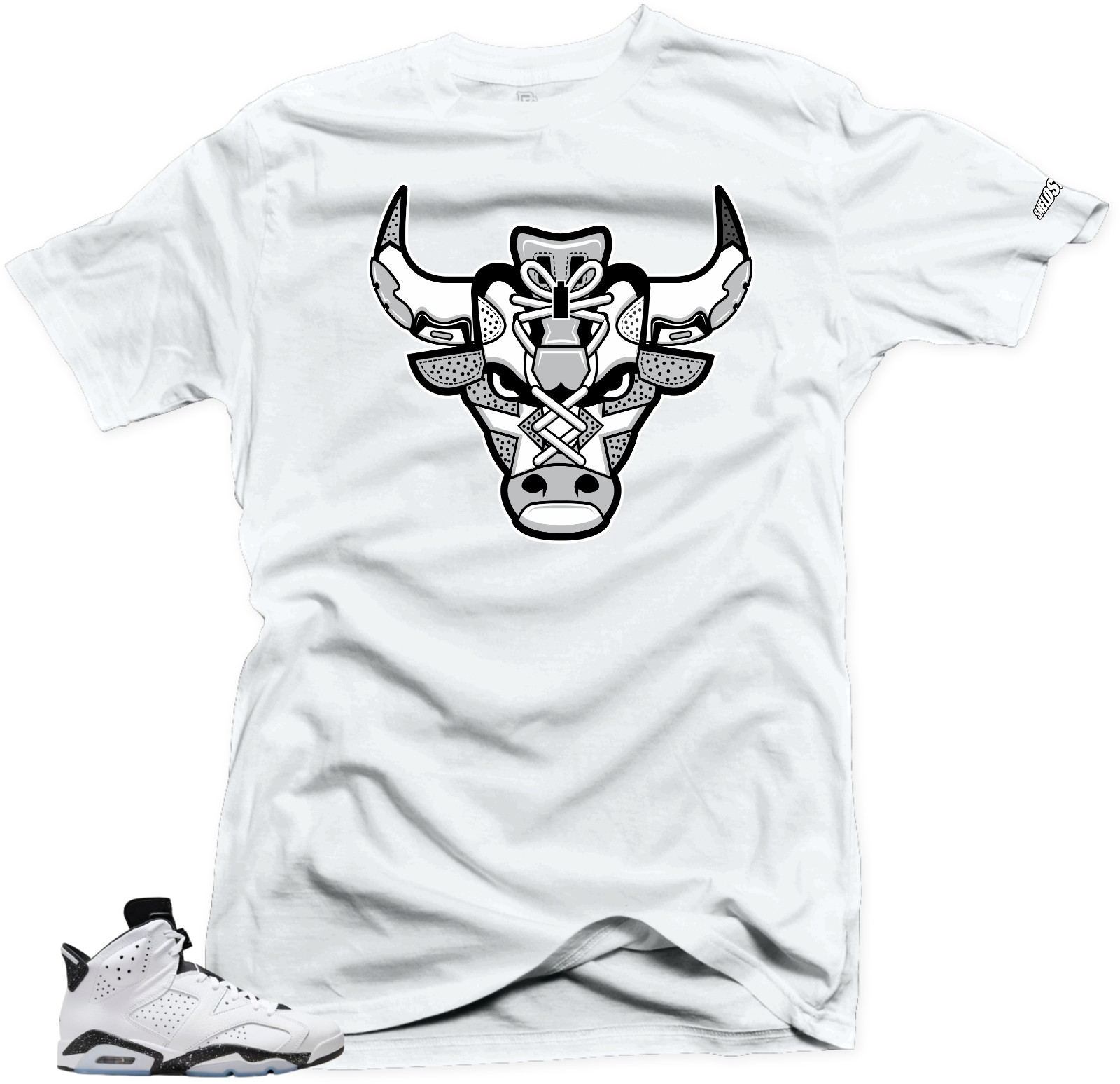 Shirt To Match Jordan 6 Retro Reverse Oreo-The Bull Gray. White Tees