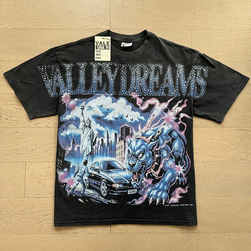Vale Forever Washed Vintage Beaded Letter Graphic Round Neck T-Shirt gallery