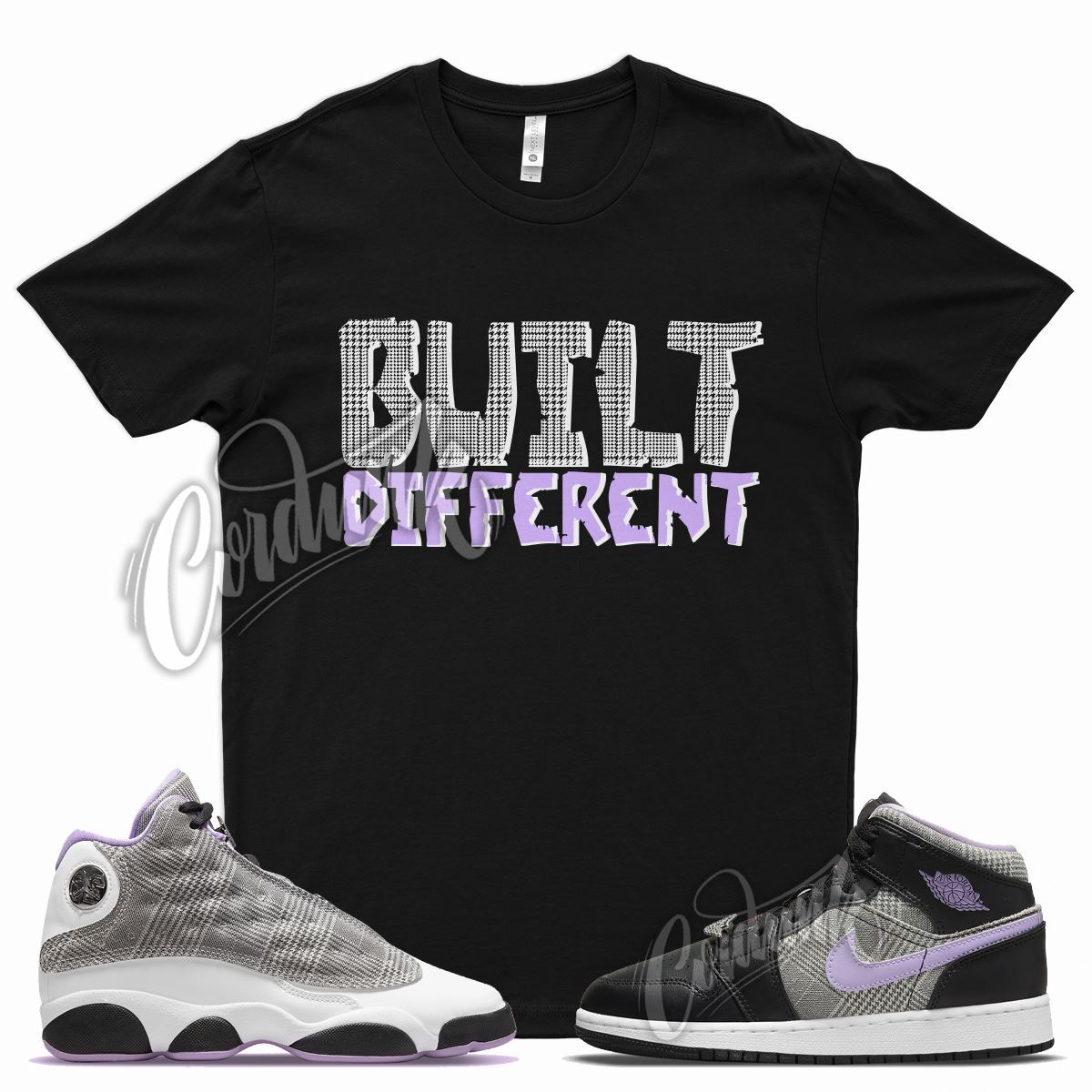 BUILT T Shirt for J1 1 Mid SE GS Houndstooth Lilac Silver Plaid Violet 13 gallery