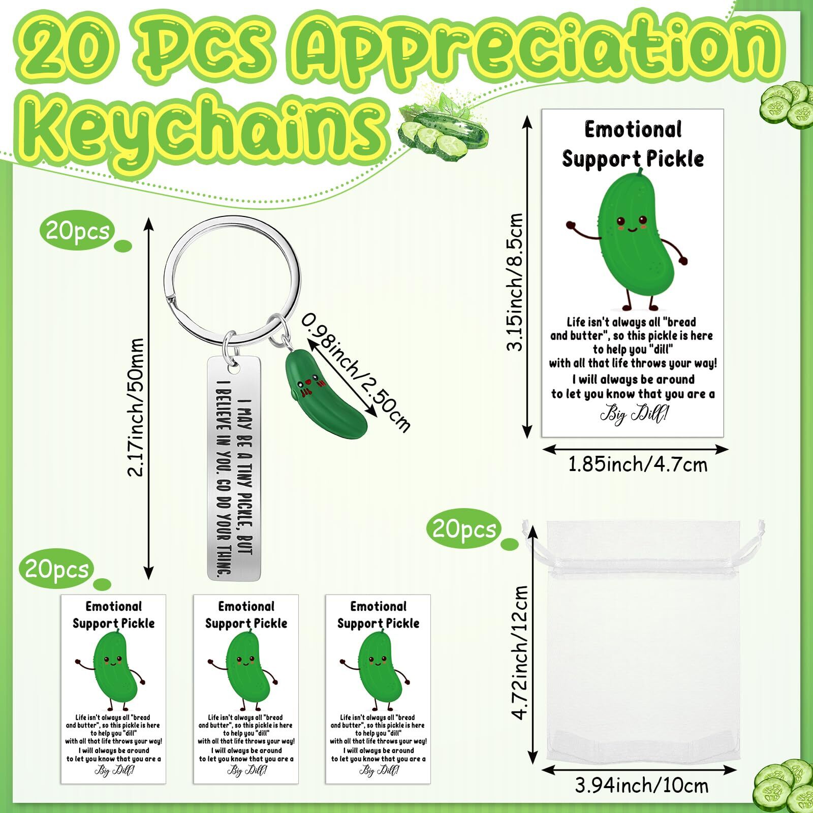 20 Sets Christmas Positive Pickles Gifts Resin Keychains with Card Bag Emotio... gallery