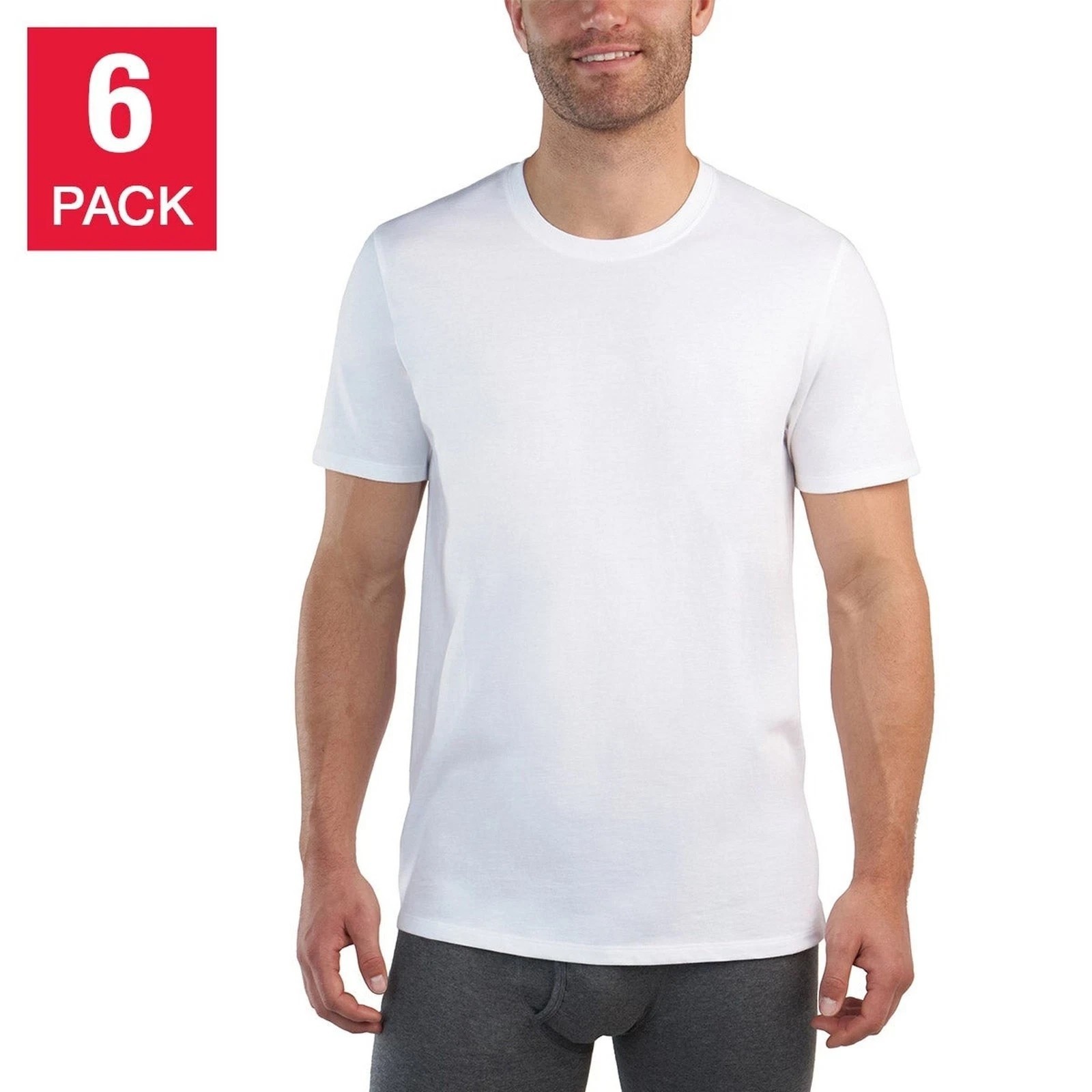 Kirkland Signature Men's Lightweight Cotton Crew T-Shirts | 6-Pack | White | XL gallery
