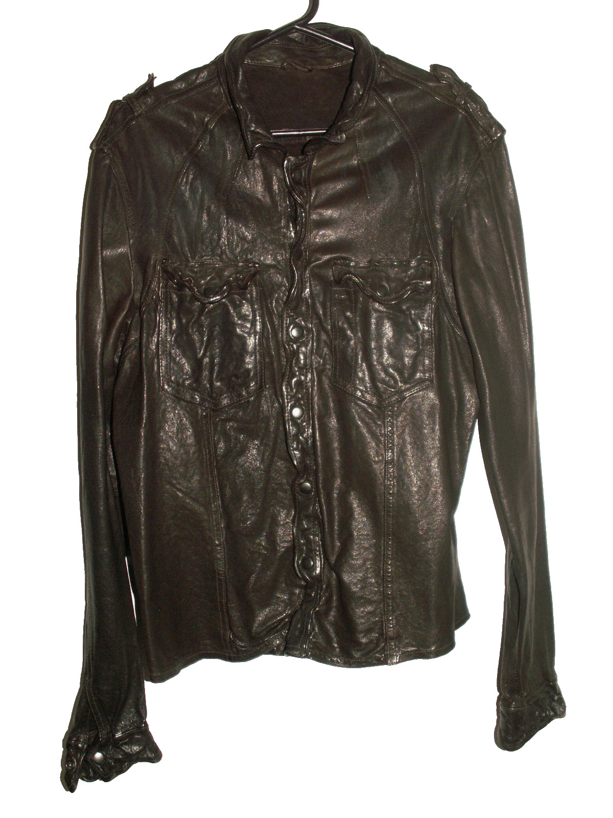 Men's All Saints MCKAY LEATHER SHIRT jacket overshirt XL (ref80) £199.99!!!!! gallery