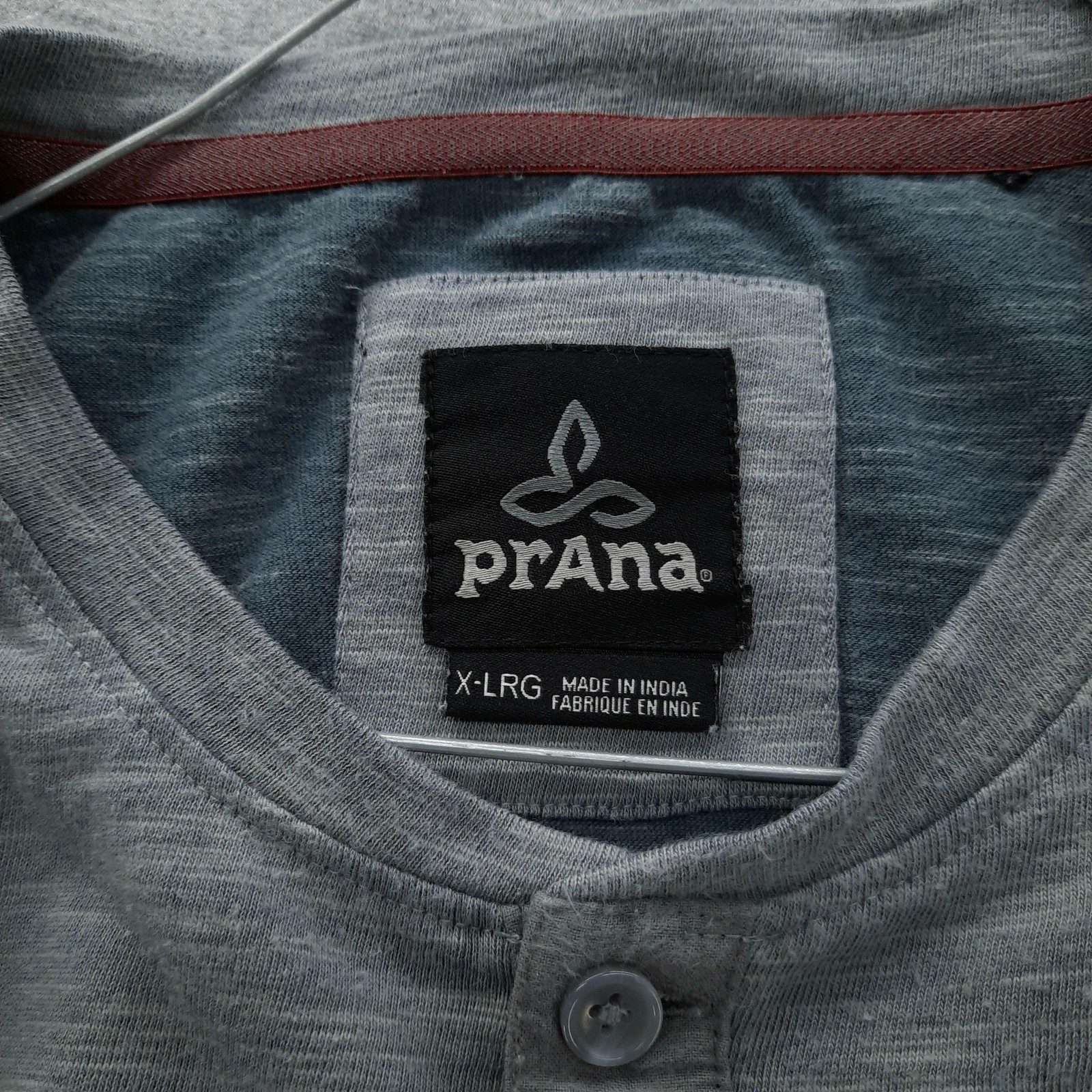 PrAna Shirt Mens XL Gray Solid Henley Long Sleeve Organic Cotton Blend Knit Top gallery