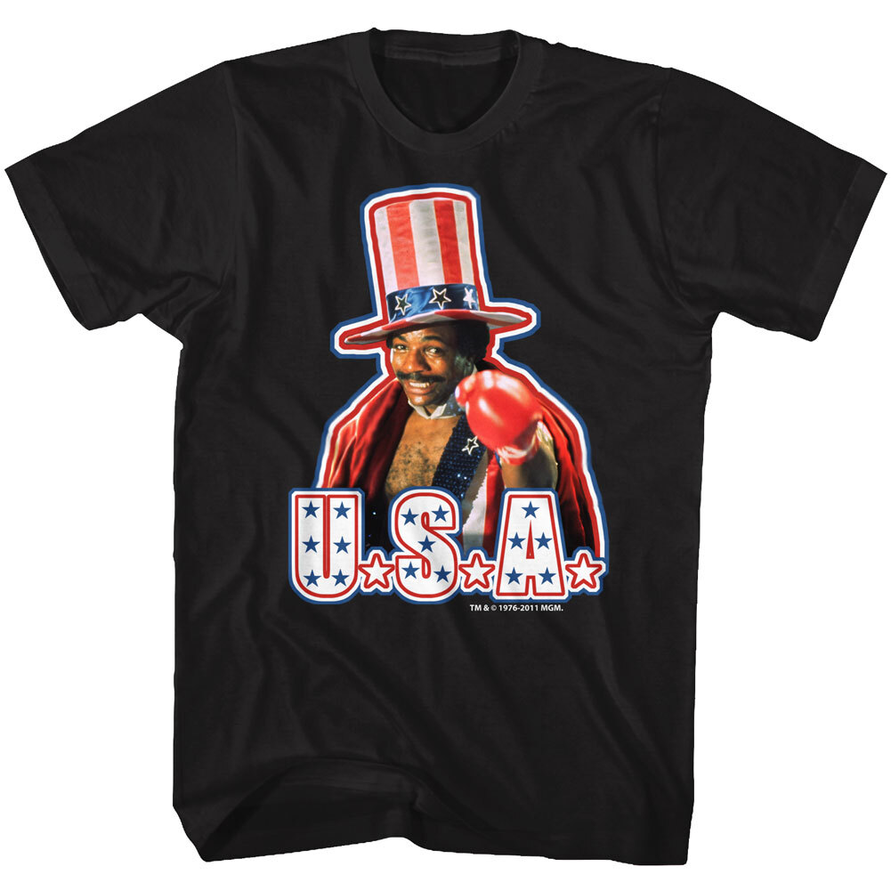 Rocky 4 Movie Apollo Creed In Red White & Blue Uncle Sam Hat Men’s T Shirt