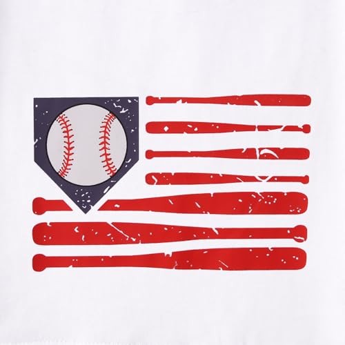 Toddler Boy Baseball Shirt Baseball Bat Flag Print T-Shirt 5-6 Years White gallery