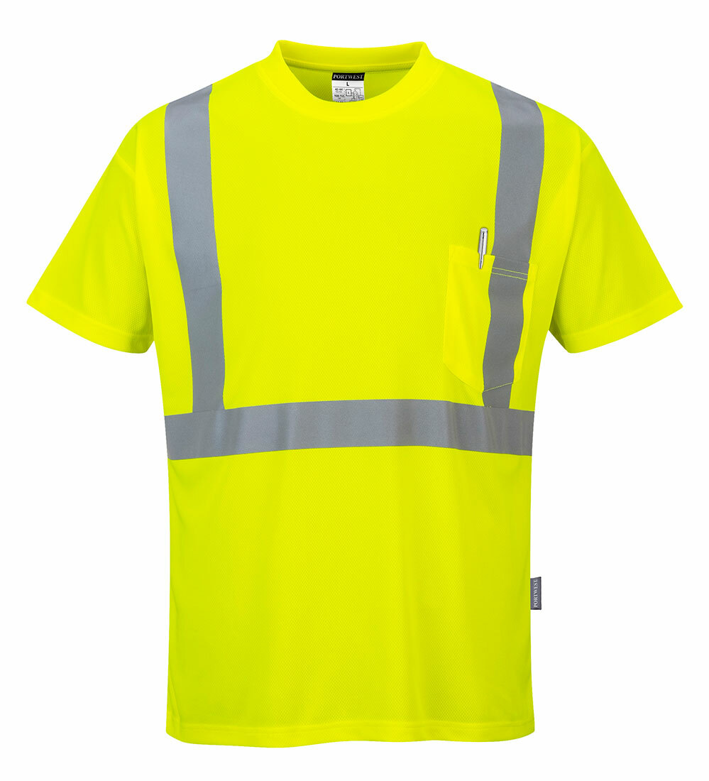 Portwest S190 Hi-Vis Reflective Safety Crew Neck T-Shirt with Chest Pocket ANSI