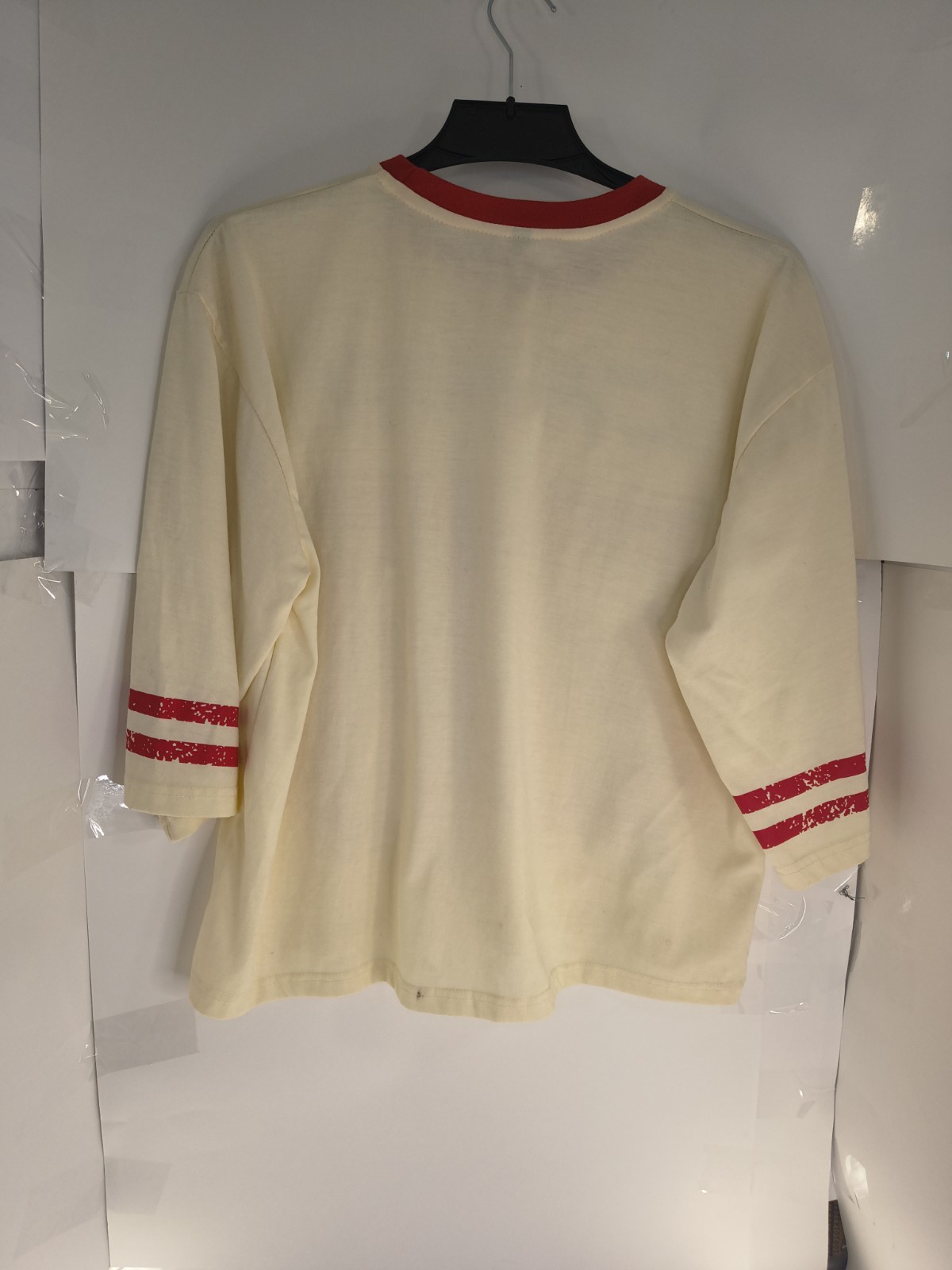 Vintage Capri 88 Graphic T Shirt Womens L Cropped Cream Red Ringer Tee Distresse gallery
