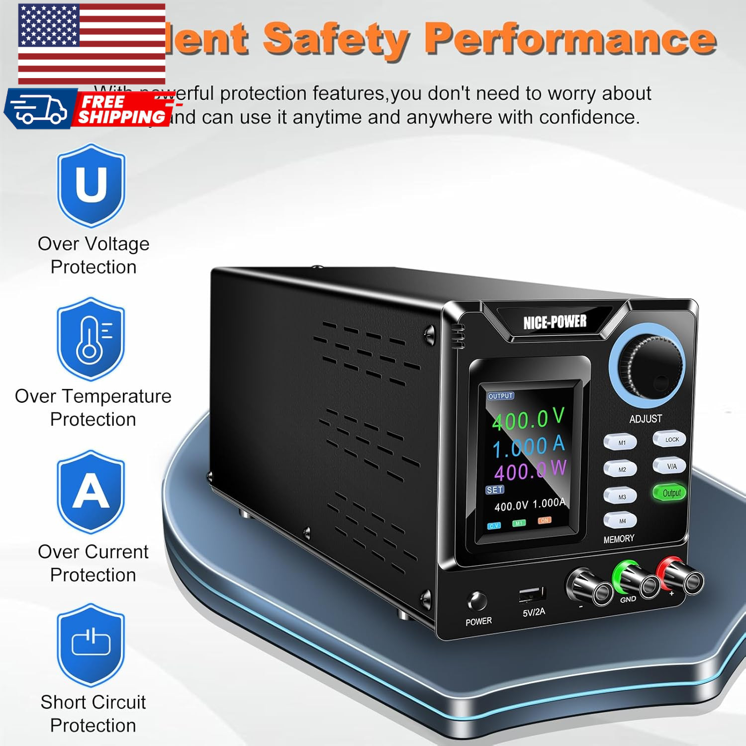 DC Power Supply Variable 0-400V 0-1A High Voltage Bench Power Supply with Memory