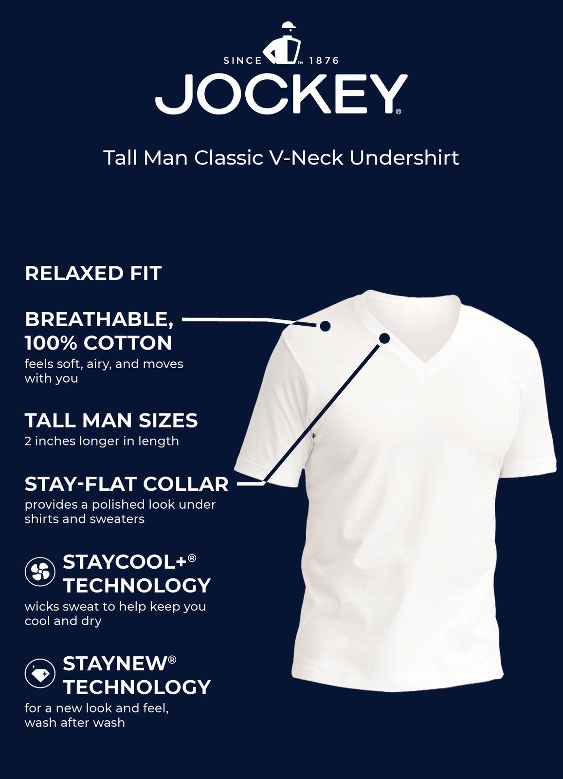 Jockey Men's Tall Man 100% Cotton Classic V-Neck Undershirt - 2 Pack gallery