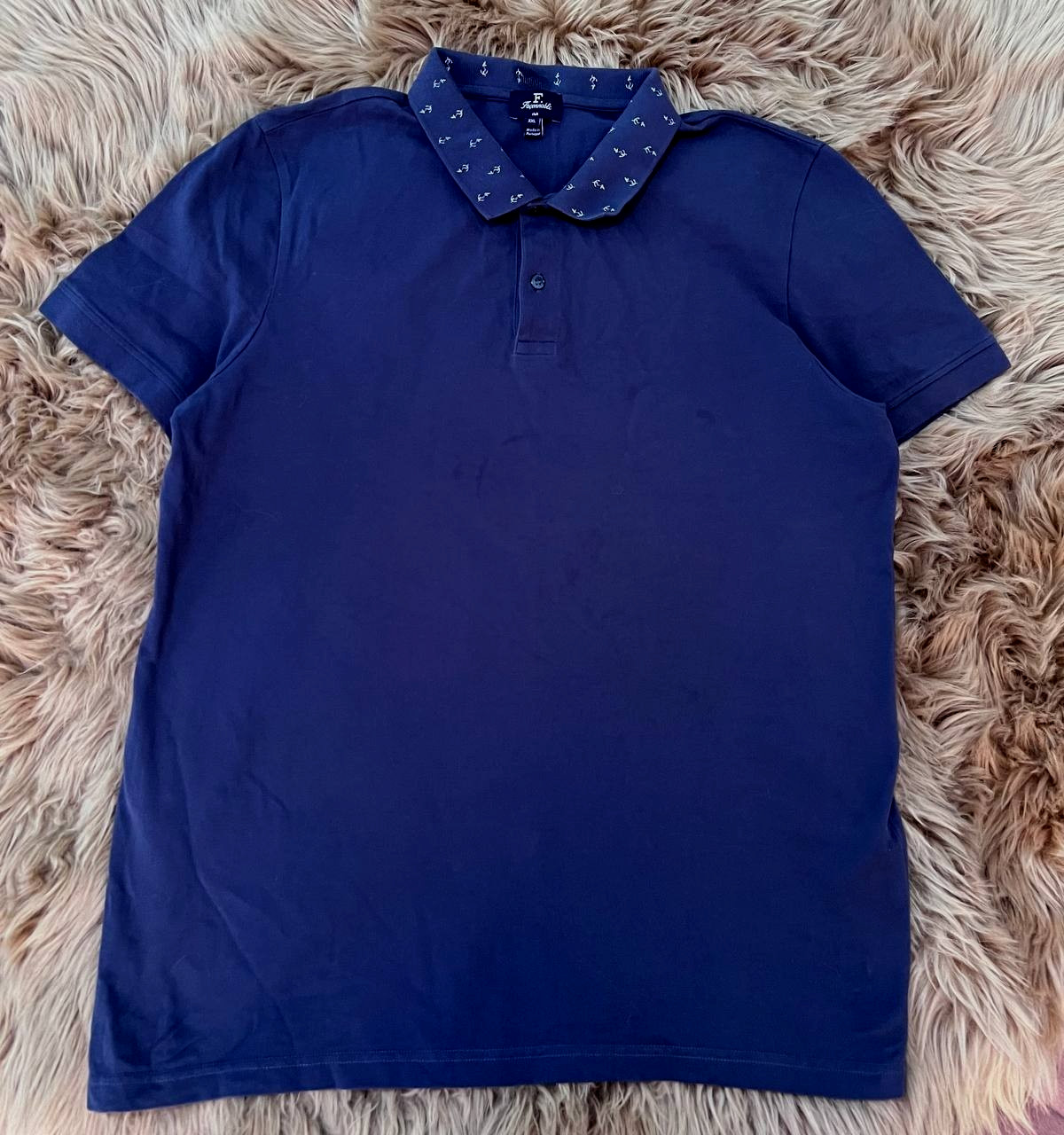 Faconnable Polo Shirt Mens XXL Blue Short Sleeve Anchor Embroidered Portugal