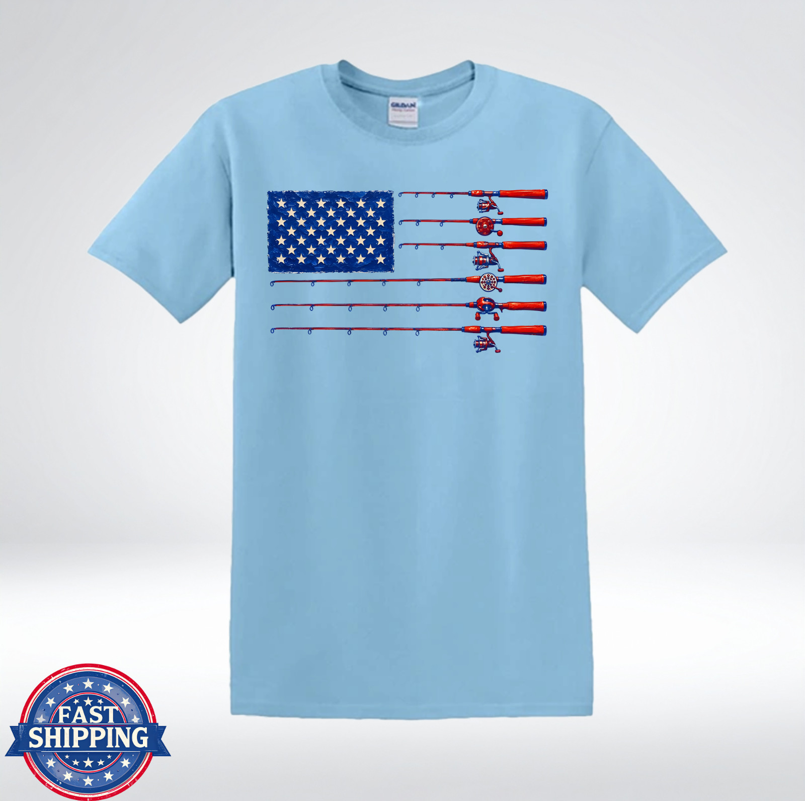 American Flag Fishing Rod Patriotic Fisherman USA Pride T-Shirt gallery