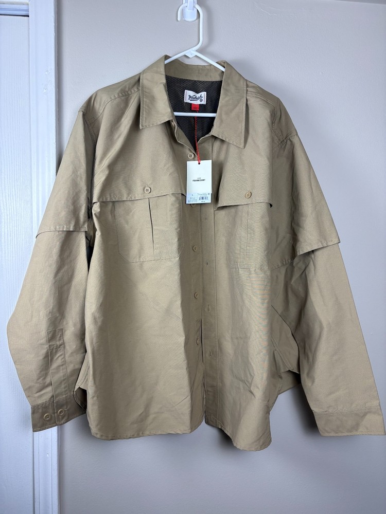 Woolrich Men’s L Khaki Mesh Lined Fishing Shirt NWT Button Down Outdoor Tan