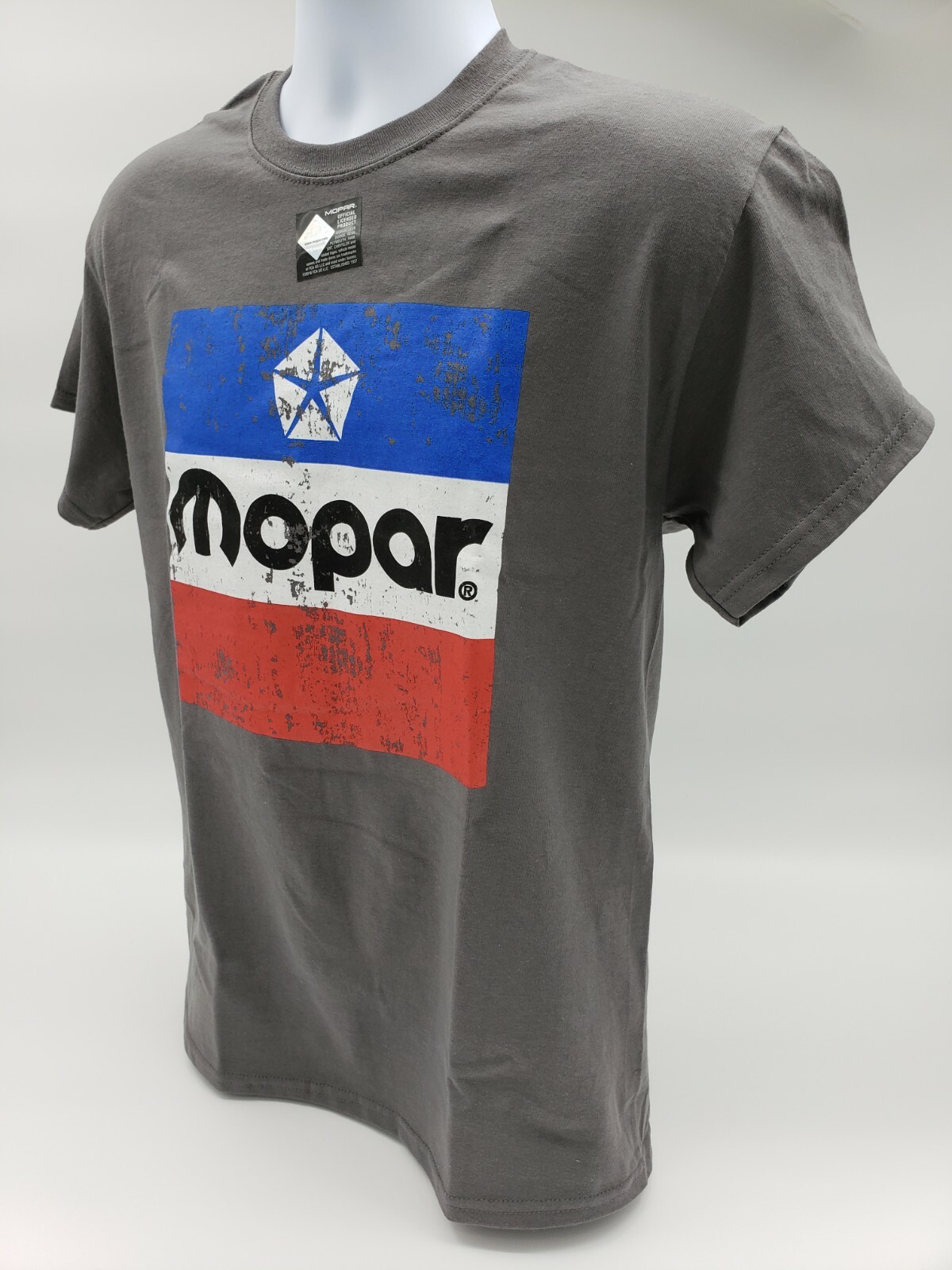 Gray T-Shirt w/ Large Red White & Blue 1972 Mopar Emblem / Logo On Front gallery