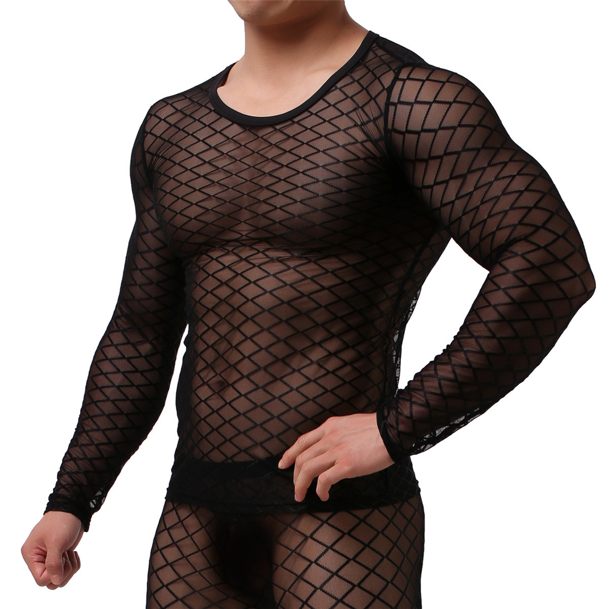 Fetish Mens Underwear Sheer Mesh Muscle T-Shirt Tank Tops Long Johns Trousers gallery