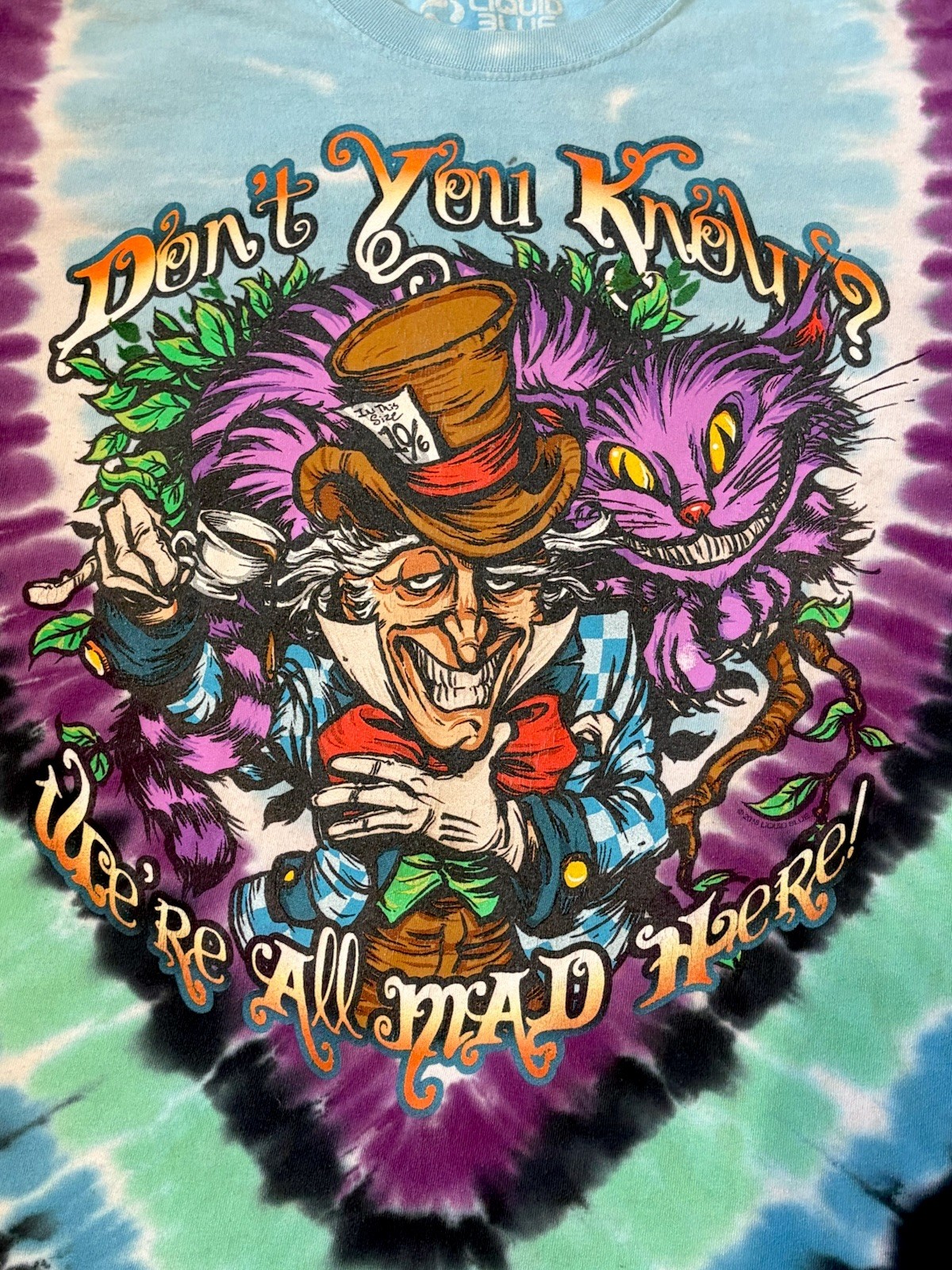 Liquid Blue Alice in Wonderland T-Shirt Men XLarge Blue Tie Dye Psychedelic gallery