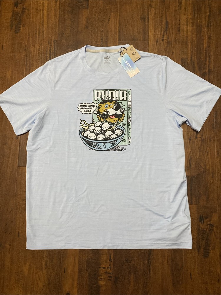 NWT Puma Cloudspun Graphic T Shirt Breakfast Balls Blue Men’s Size XL. A4