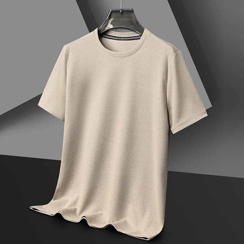 New Men Summer Waffle Round Neck Short Sleeve T-Shirt Breathable Stylish Gift gallery