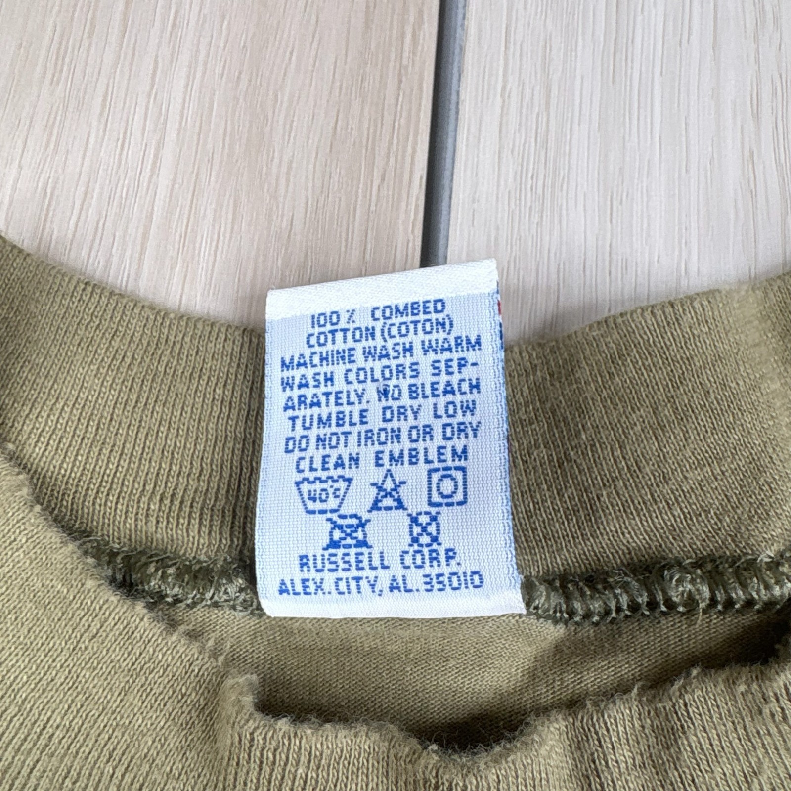 Russell Athletic Mens Khaki Green High Cotton Long Sleeve Graphic T-Shirt 2XL gallery