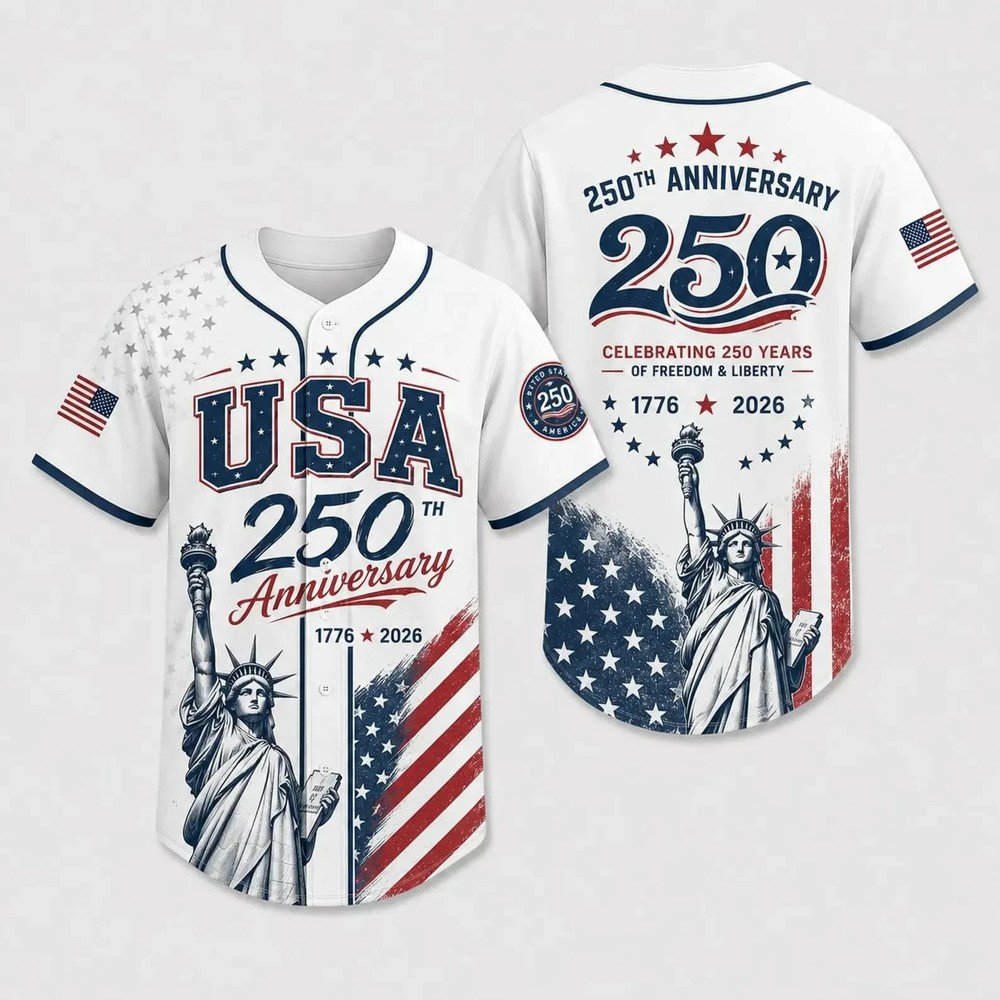 USA 250th Anniversary Baseball Jersey, Patriotic Liberty WhitePrint Jersey S-5XL