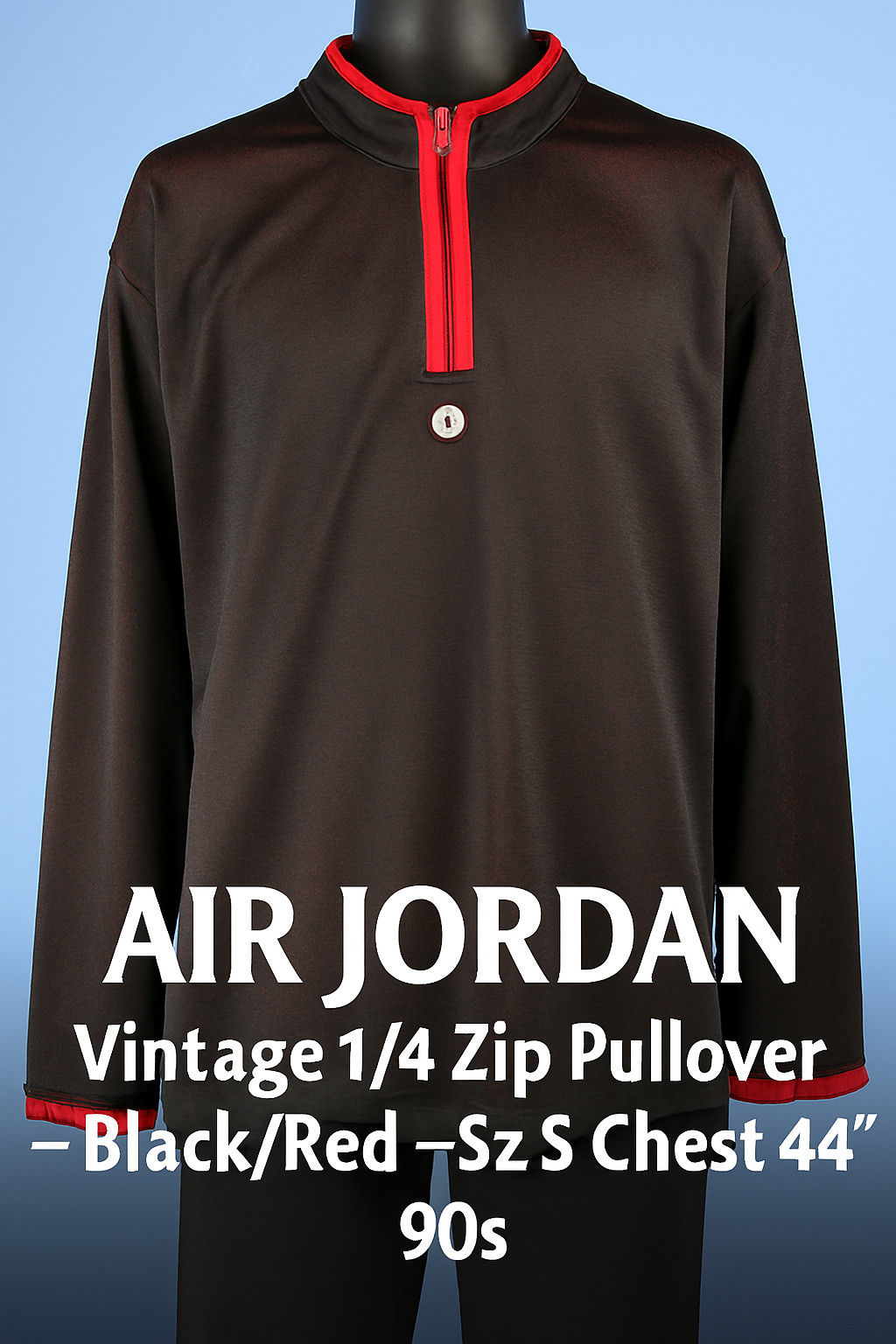 Vintage Air Jordan L/S Pullover 1/4 Zip Jacket Oversized Sz Small Chest 44″ 90s