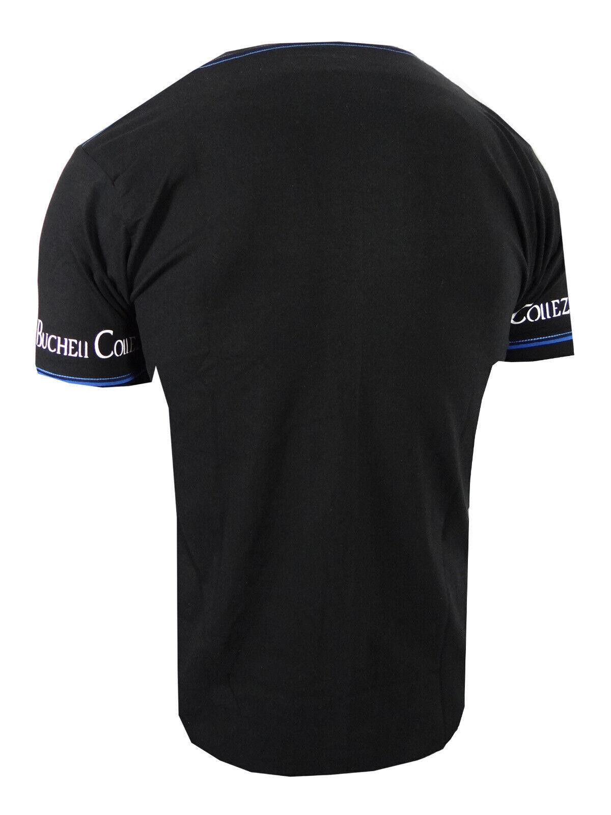 Mens T-Shirt Black Designer Italian Shiny Blue Eagle Bucheli Slim Fit Crew Neck gallery